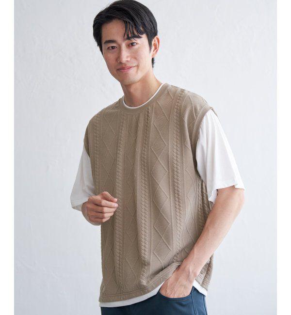 ikka「フクレジャカードフェイクベストTシャツ」|Tシャツ・カットソー|ベージュ