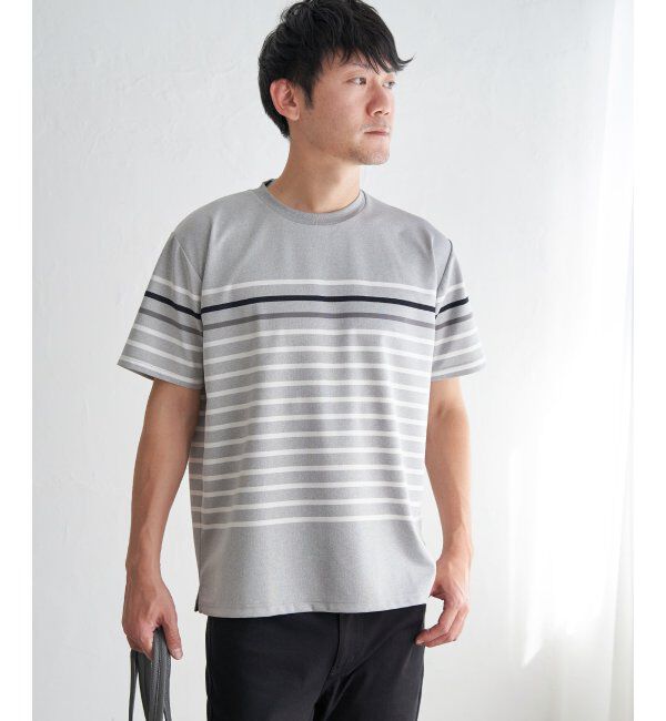 ikka「【接触冷感／吸水速乾】アーバンドライパネルボーダーTシャツ」|Tシャツ・カットソー|グレー