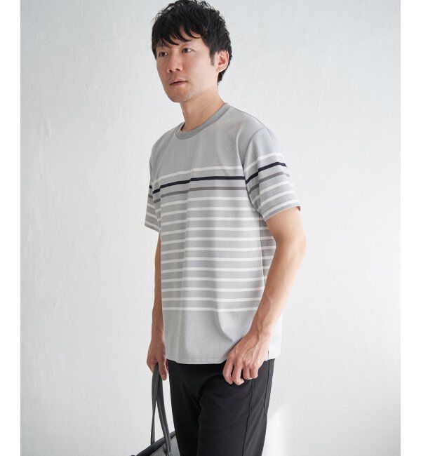 ikka「【接触冷感／吸水速乾】アーバンドライパネルボーダーTシャツ」|Tシャツ・カットソー|
