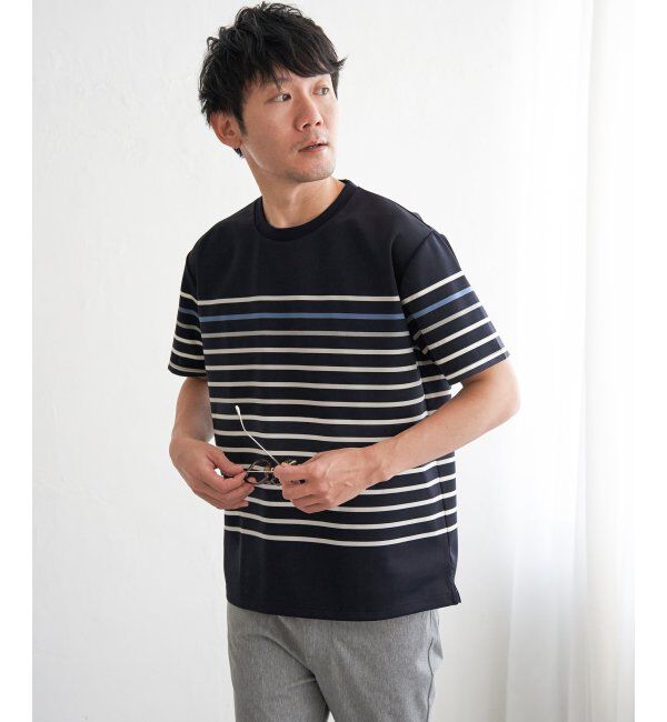 ikka「【接触冷感／吸水速乾】アーバンドライパネルボーダーTシャツ」|Tシャツ・カットソー|
