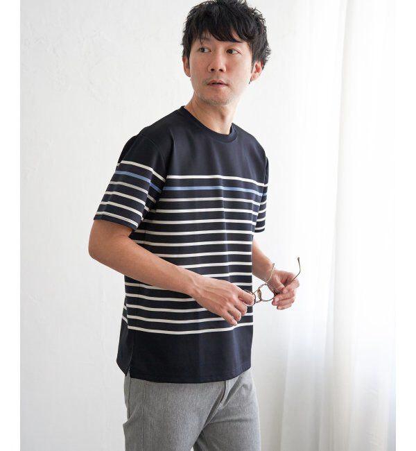 ikka「【接触冷感／吸水速乾】アーバンドライパネルボーダーTシャツ」|Tシャツ・カットソー|