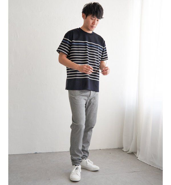 ikka「【接触冷感／吸水速乾】アーバンドライパネルボーダーTシャツ」|Tシャツ・カットソー|
