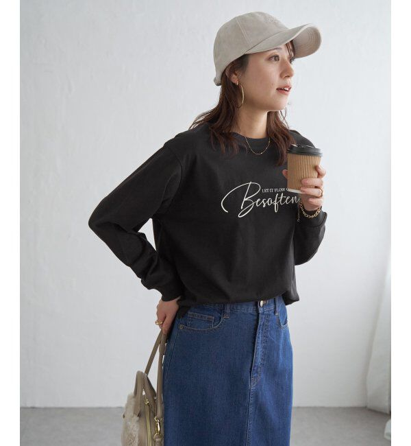 ikka「ロゴフォトプリントスウェットTシャツ」|Tシャツ・カットソー|ブラック