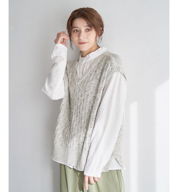 Lbc with Life「MIXヤーン透かし編み2WAYベスト」|ニット・セーター|