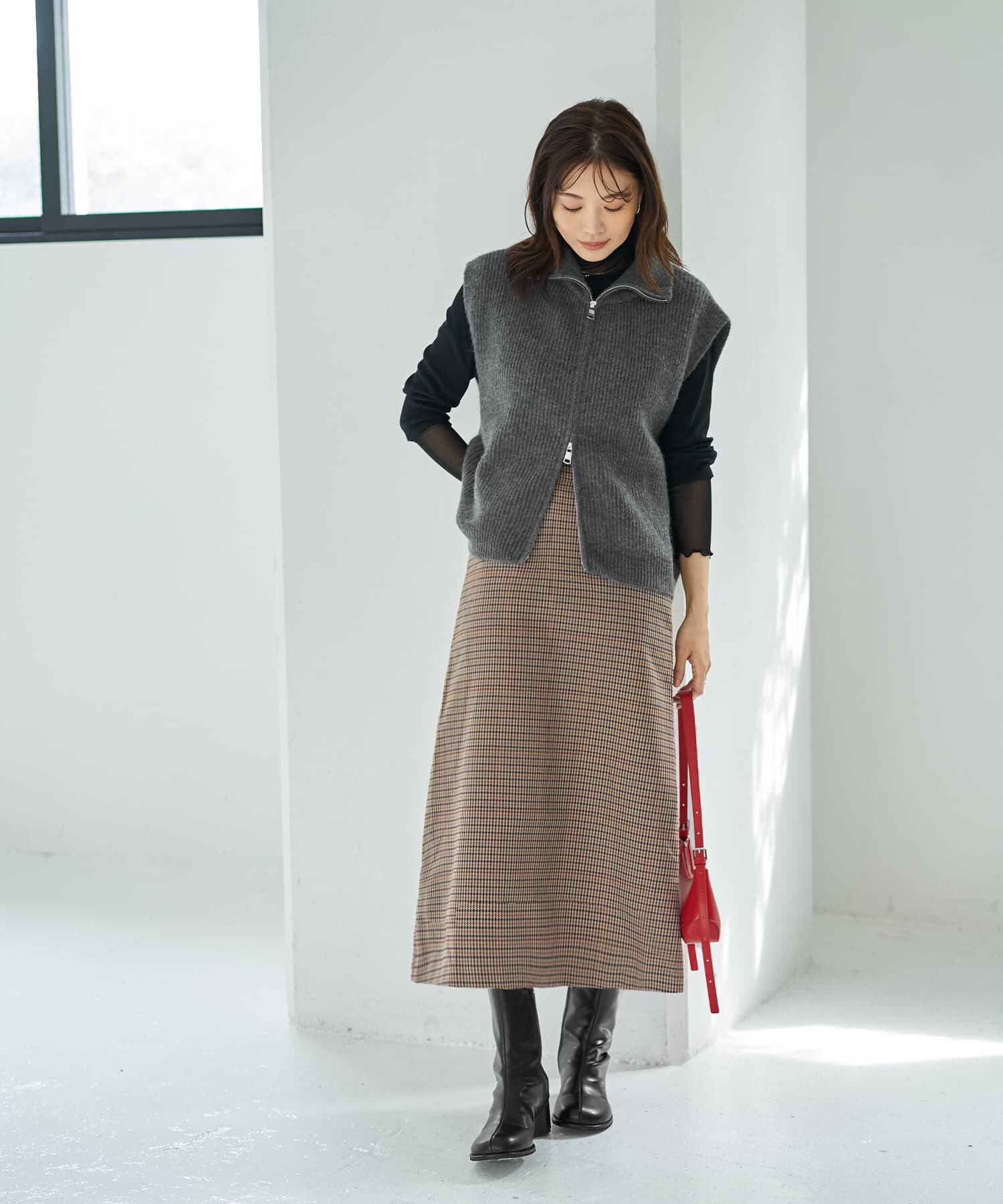 STYLE DELI「グレンチェック柄Aラインスカート」|スカート|