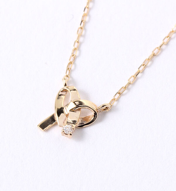 JUPITER「【K10】リボンモチーフダイヤモンドネックレス＜全長約40.5cm(調節した時の長さ37㎝)>」|ネックレス|