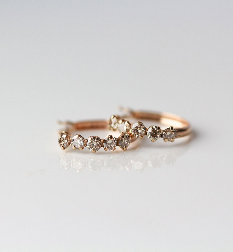  「シャンパンダイヤモンド スナップ フープ ピアス  | K10YG」|ピアス|