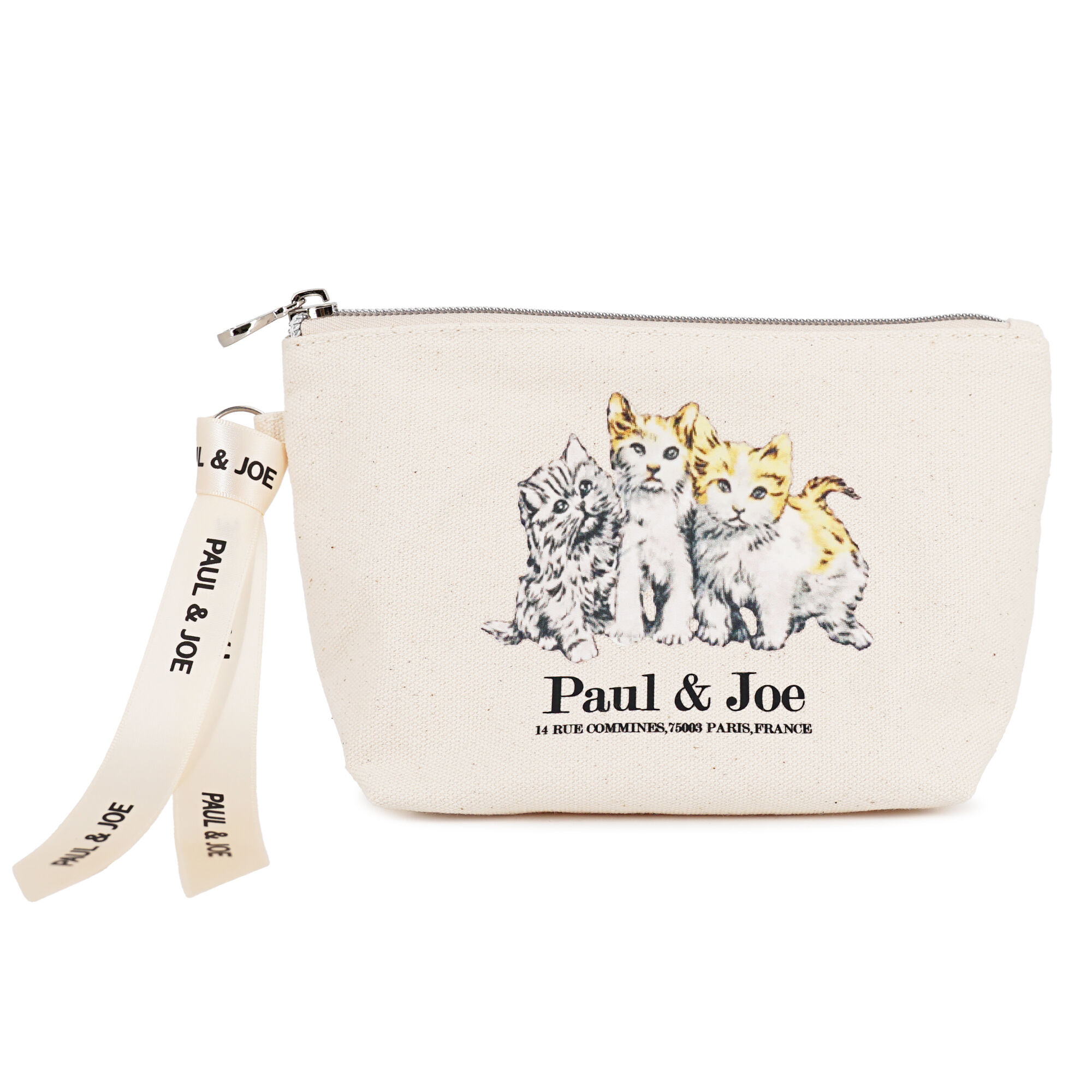 PAUL&JOE「キャンバスポーチ／スリーキャッツ」|ポーチ|アイボリー