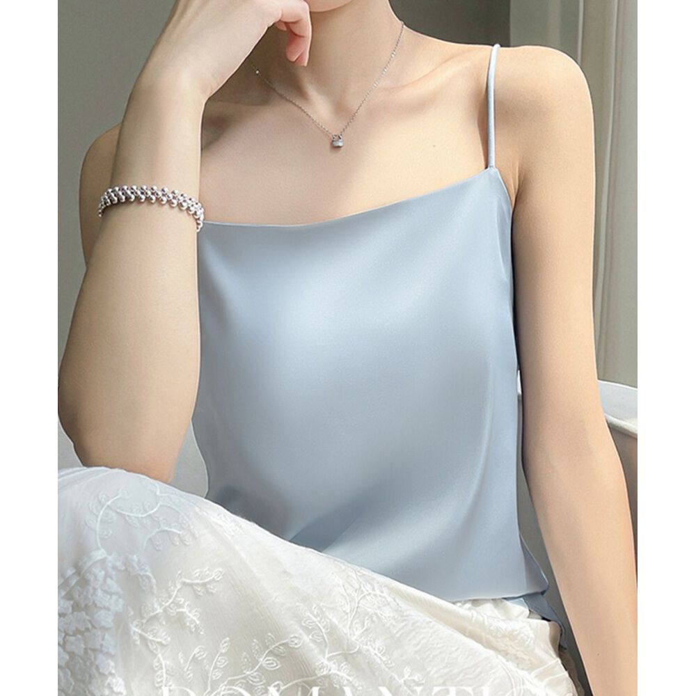 BACKYARD FAMILY「キャミソール カップなし 通販 サテン キャミ サテンキャミ さらさら 透けにくい レディース」|その他|ブルー1