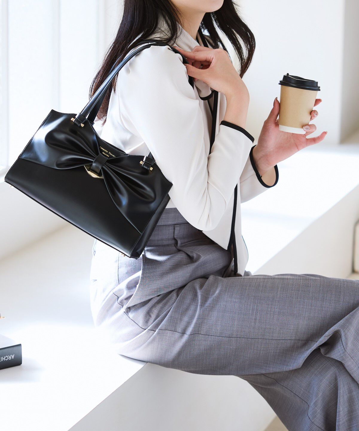 Samantha Thavasa「ドレープリボンレザートートバッグ」|トートバッグ|ブラック