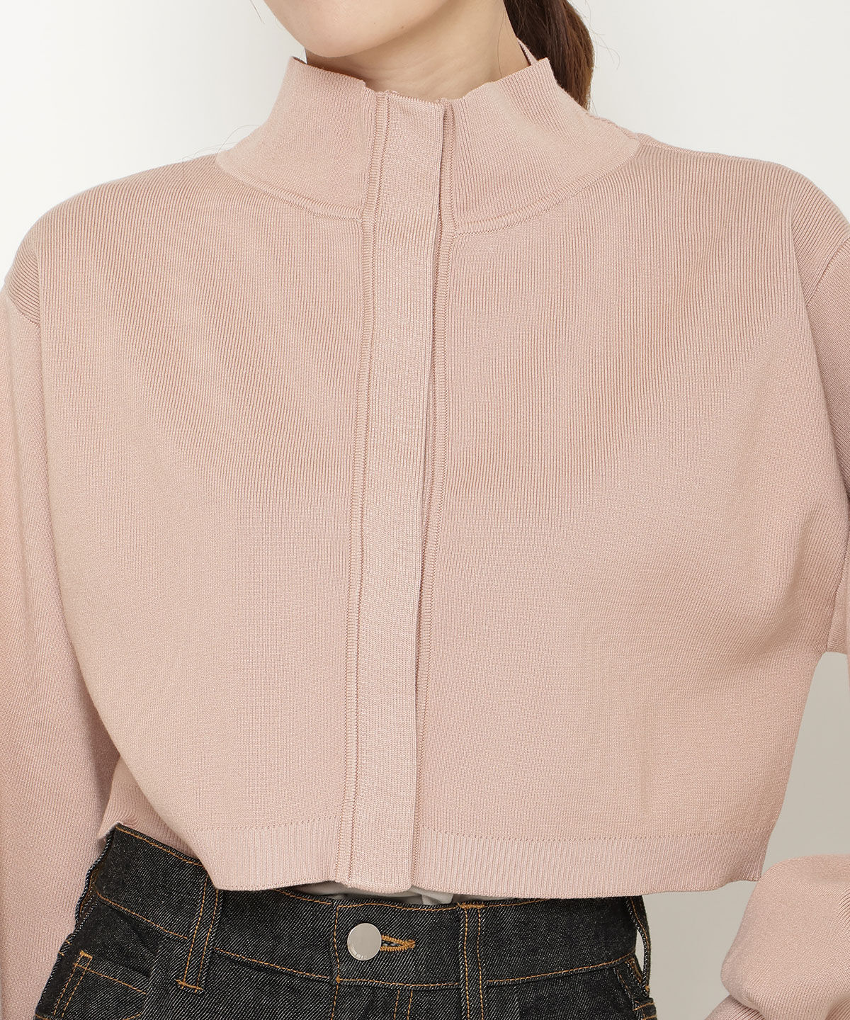 アンドクチュール「スタンドネッククロップドニットジャケット」|カーディガン|