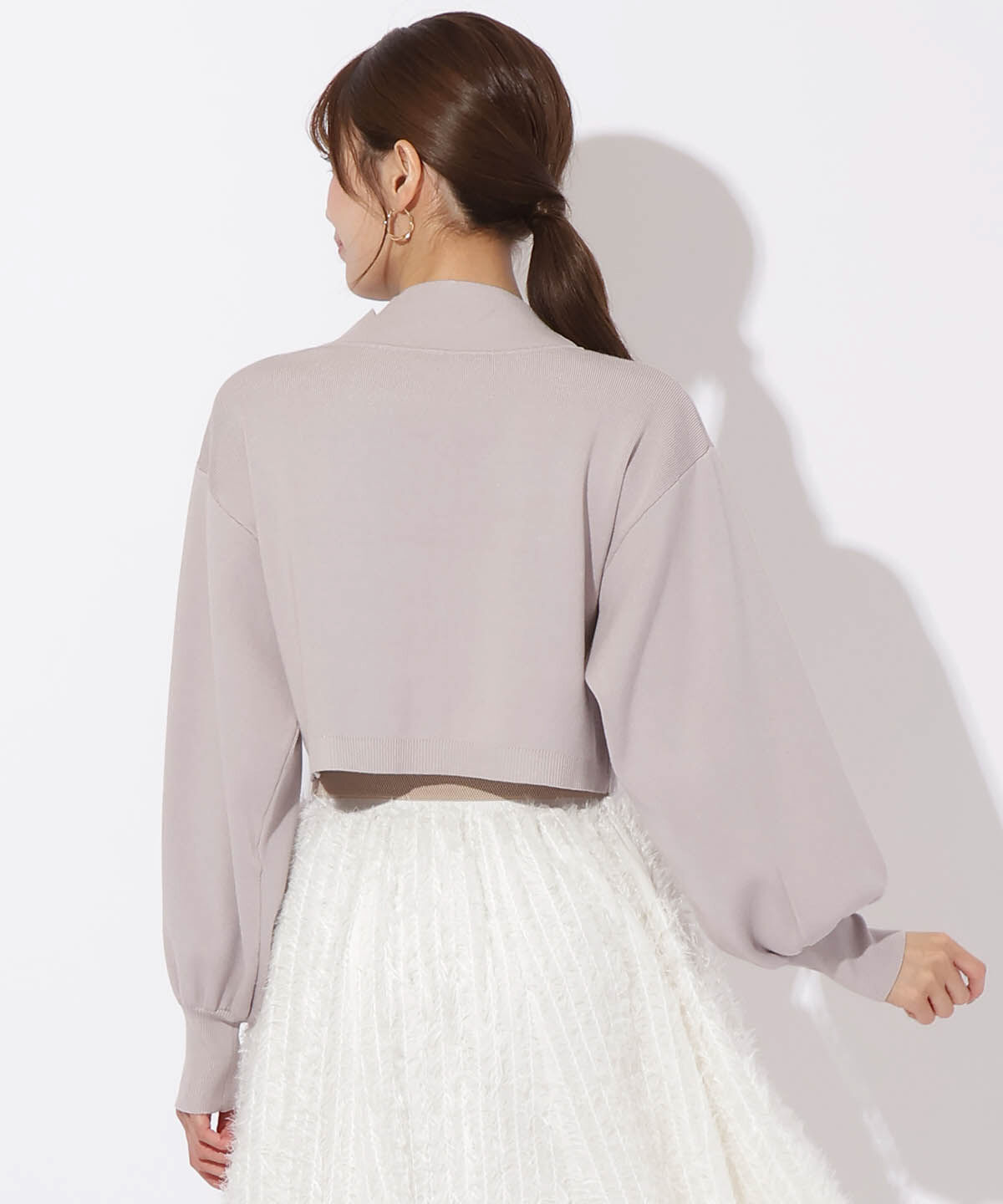 アンドクチュール「スタンドネッククロップドニットジャケット」|カーディガン|