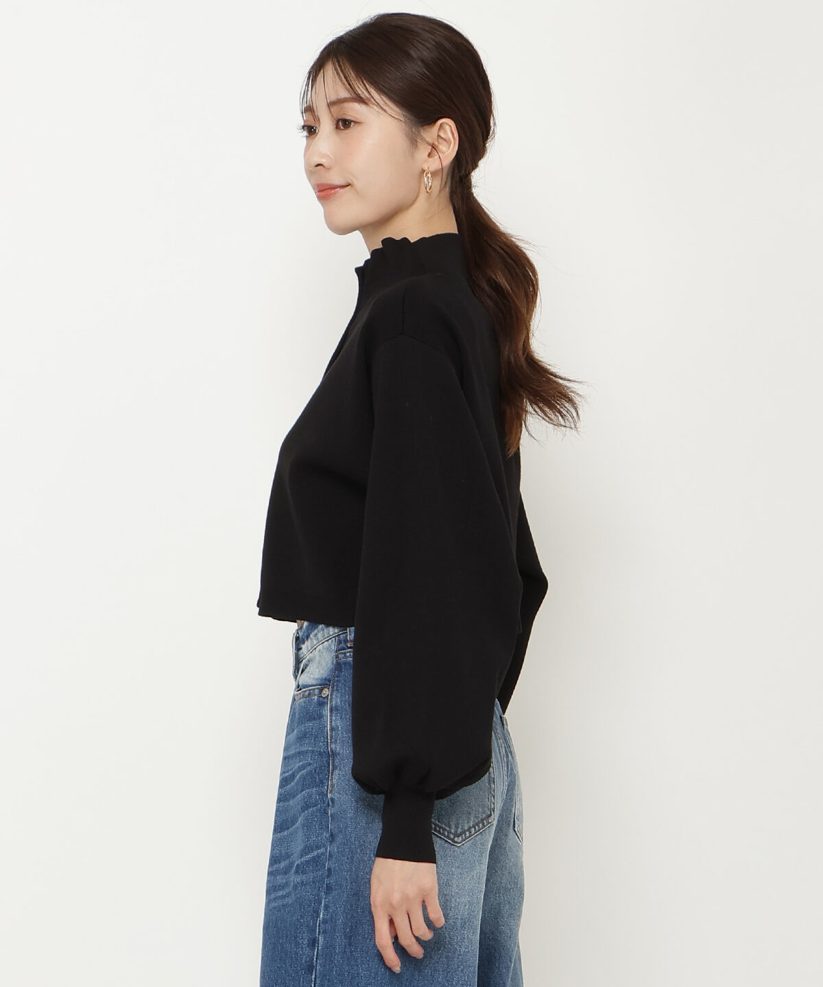 アンドクチュール「スタンドネッククロップドニットジャケット」|カーディガン|