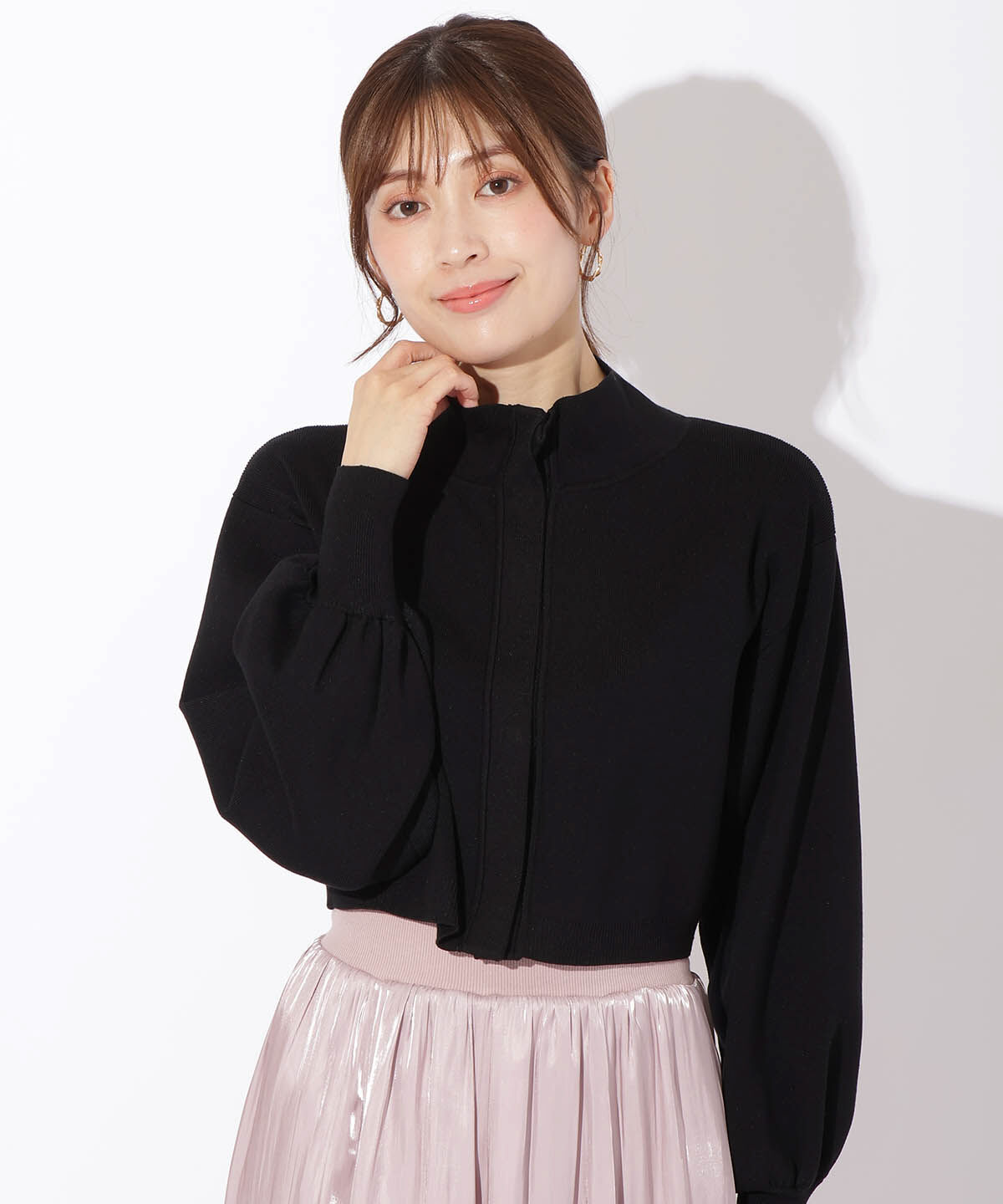 アンドクチュール「スタンドネッククロップドニットジャケット」|カーディガン|