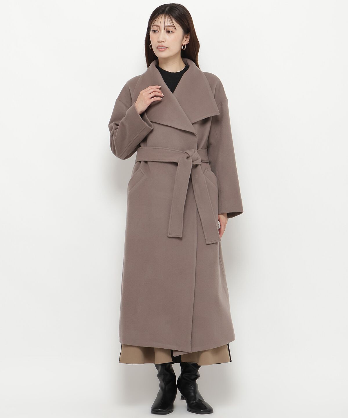 アンドクチュール「ウールビーバービッグカラーロングコート」|ダウン|