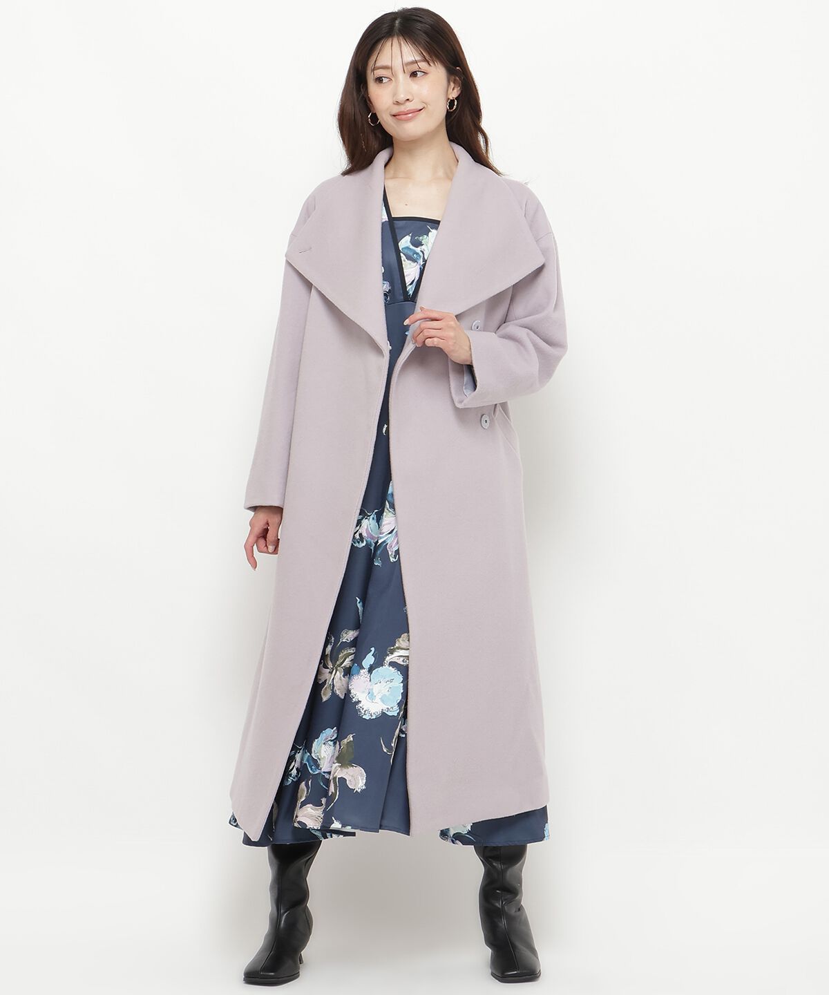 アンドクチュール「ウールビーバービッグカラーロングコート」|ダウン|