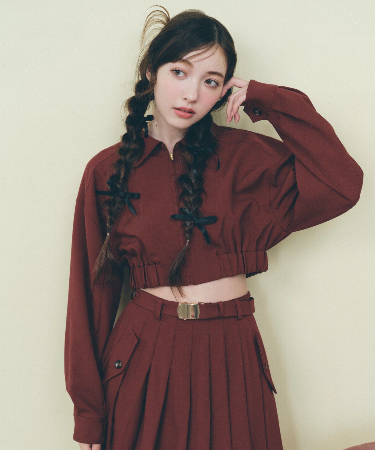 REDYAZEL「ベルト付きプリーツショートスカート」|フレア|