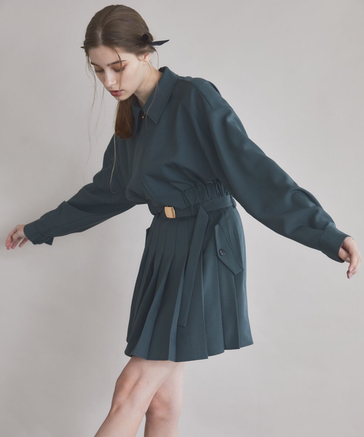 REDYAZEL「ベルト付きプリーツショートスカート」|フレア|