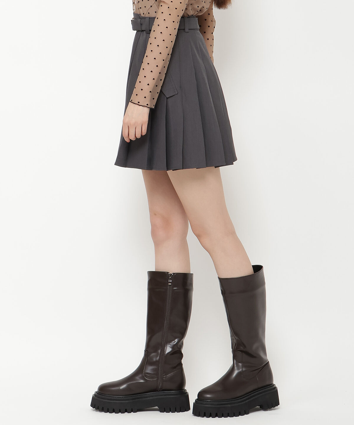 REDYAZEL「ベルト付きプリーツショートスカート」|フレア|