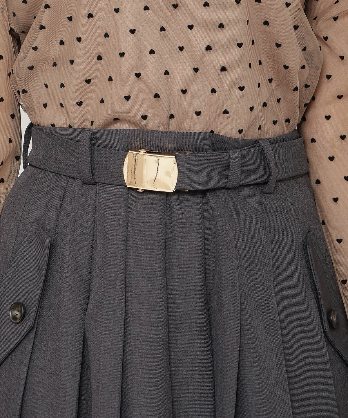 REDYAZEL「ベルト付きプリーツショートスカート」|フレア|