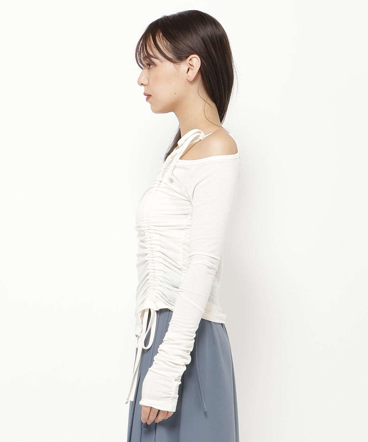 REDYAZEL「シャーリングリボンアシメトップス」|Tシャツ・カットソー|