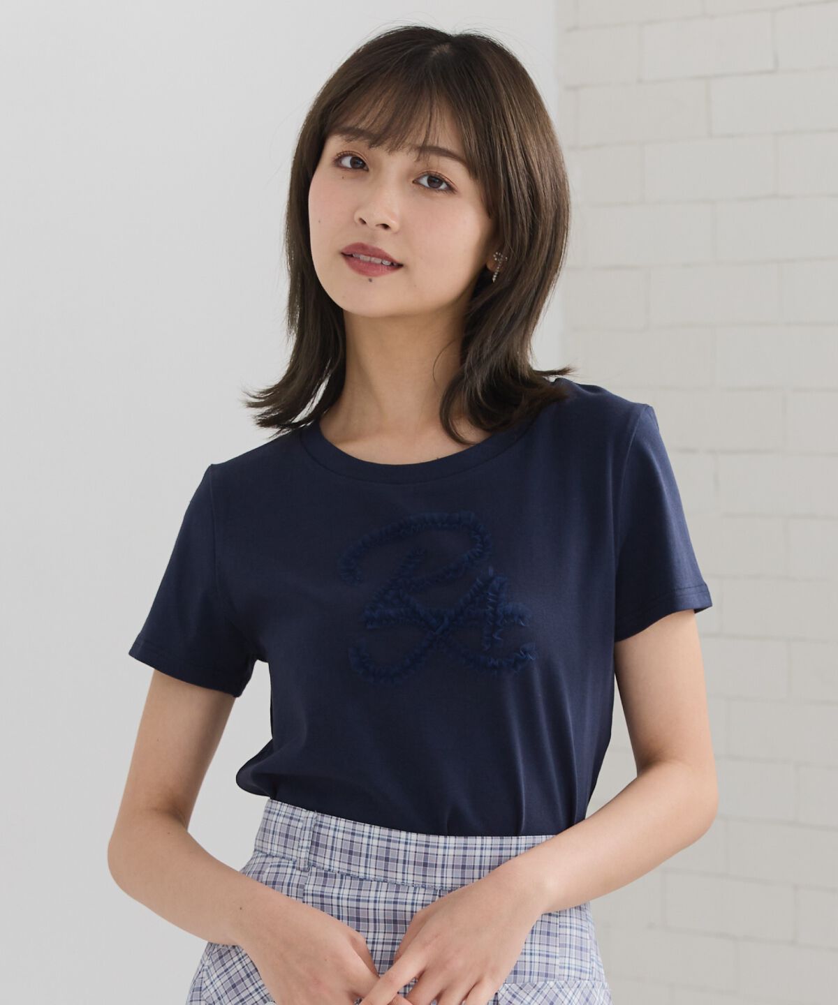 REDYAZEL「チュールフリルRAロゴTシャツ」|Tシャツ・カットソー|ネイビー