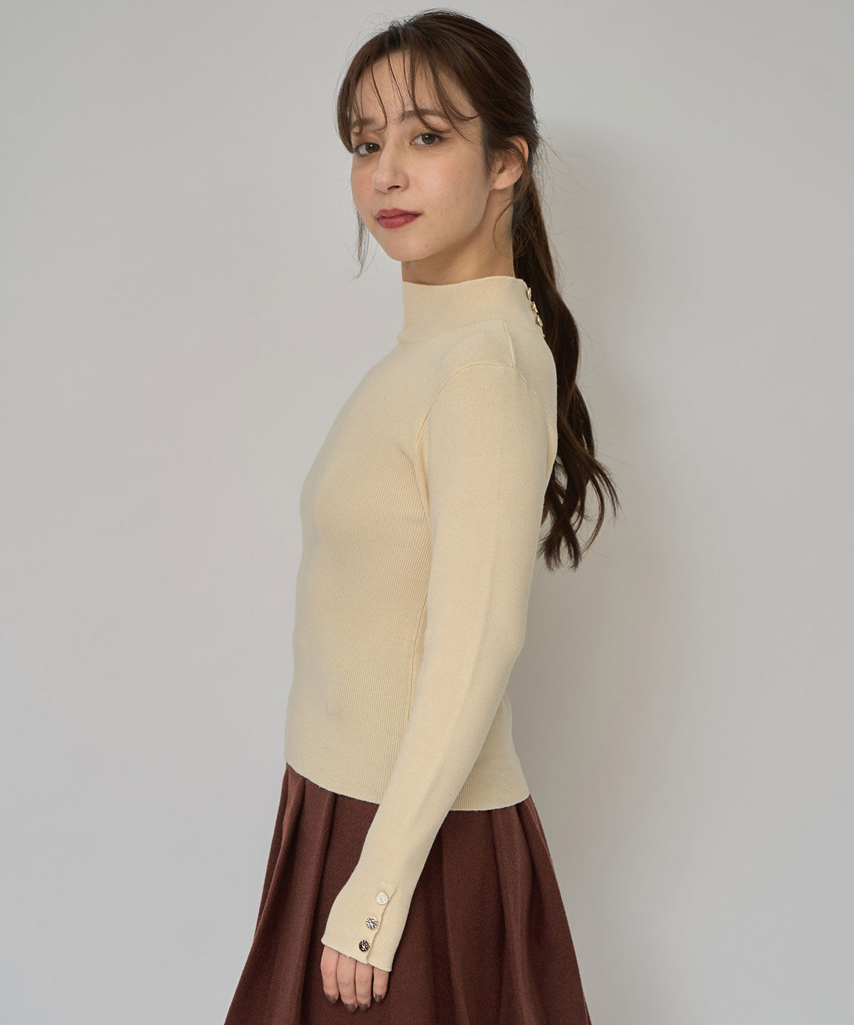 REDYAZEL「2WAYハイネックボタンニットトップス」|ニット・セーター|