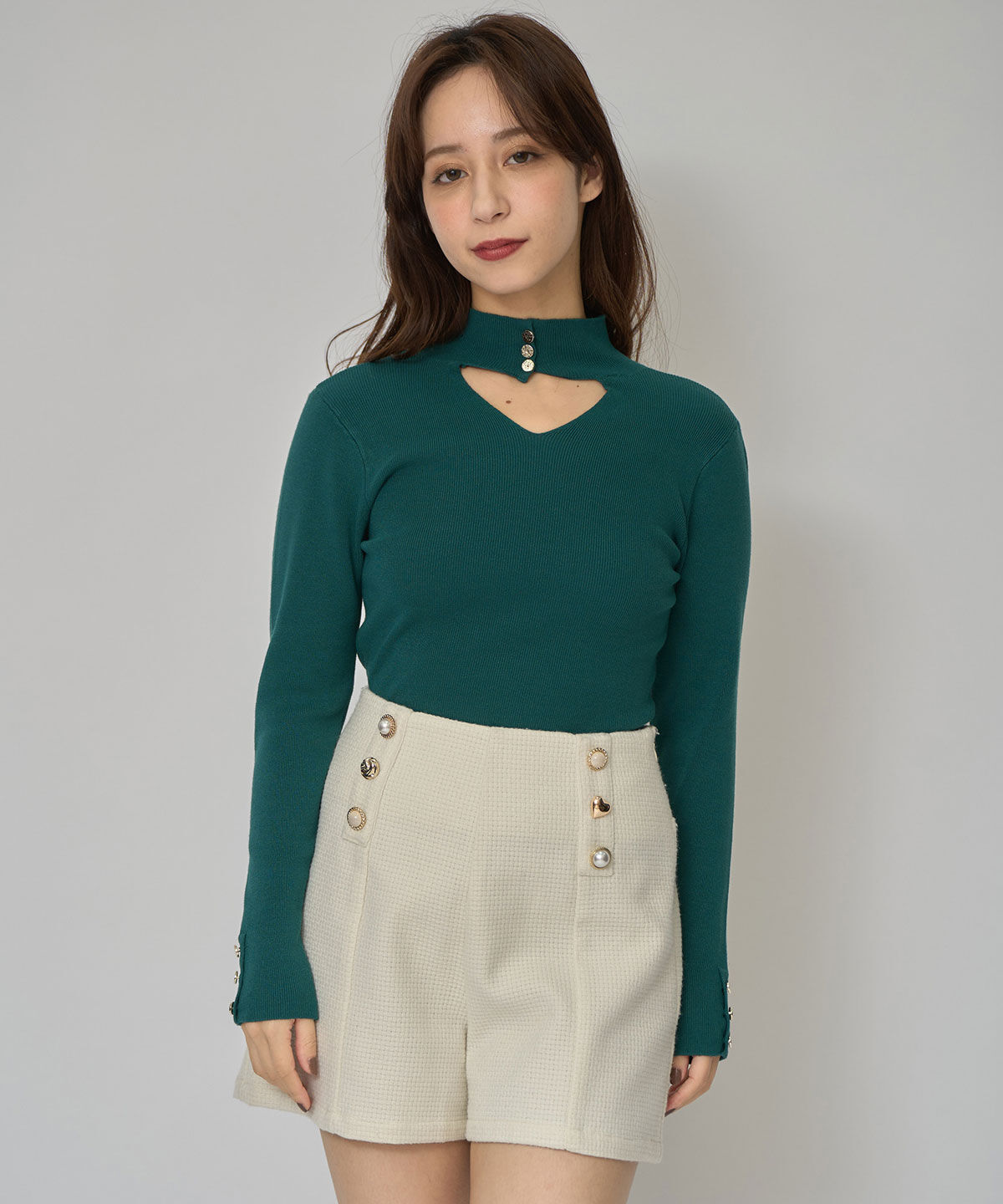 REDYAZEL「2WAYハイネックボタンニットトップス」|ニット・セーター|