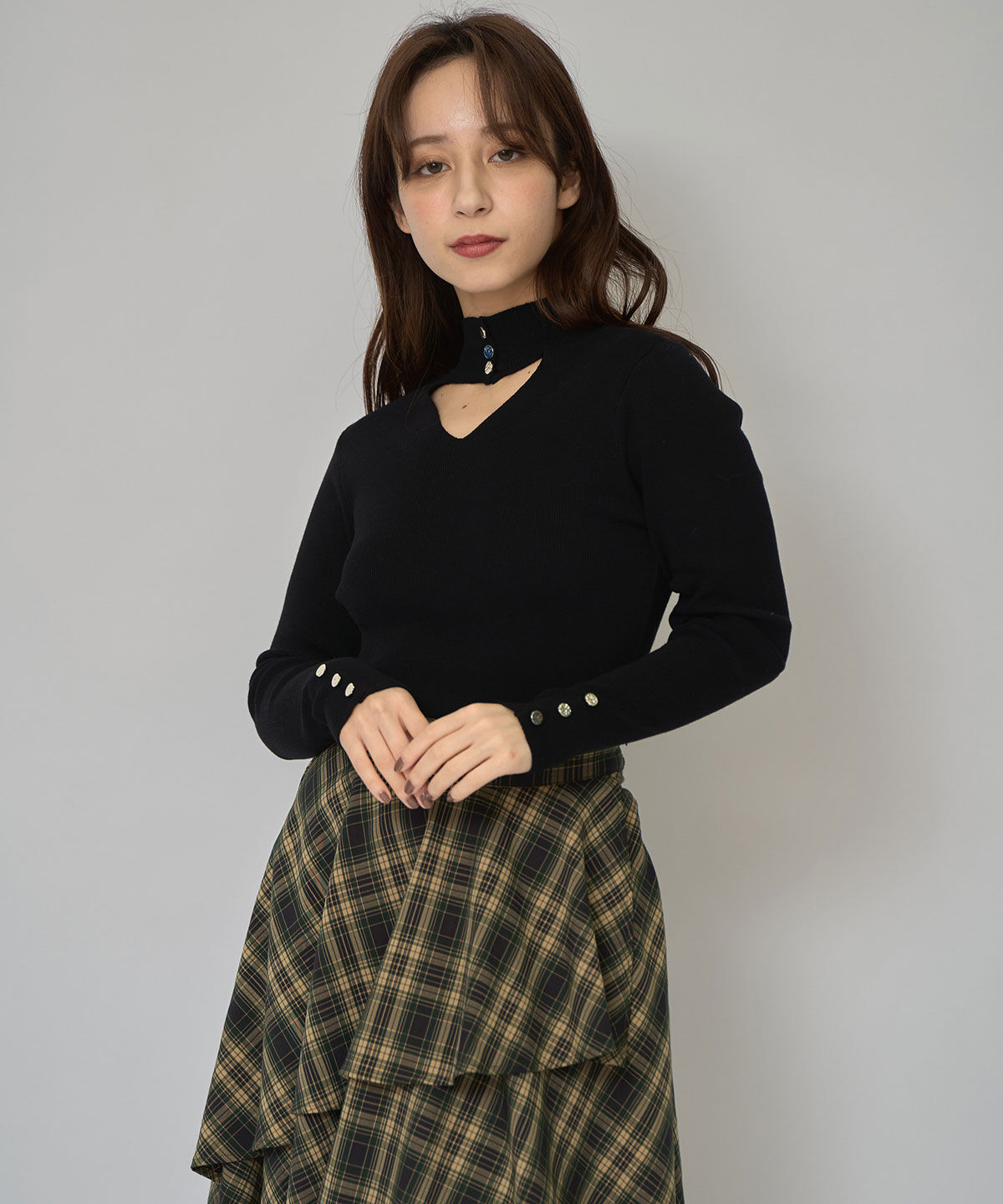 REDYAZEL「2WAYハイネックボタンニットトップス」|ニット・セーター|