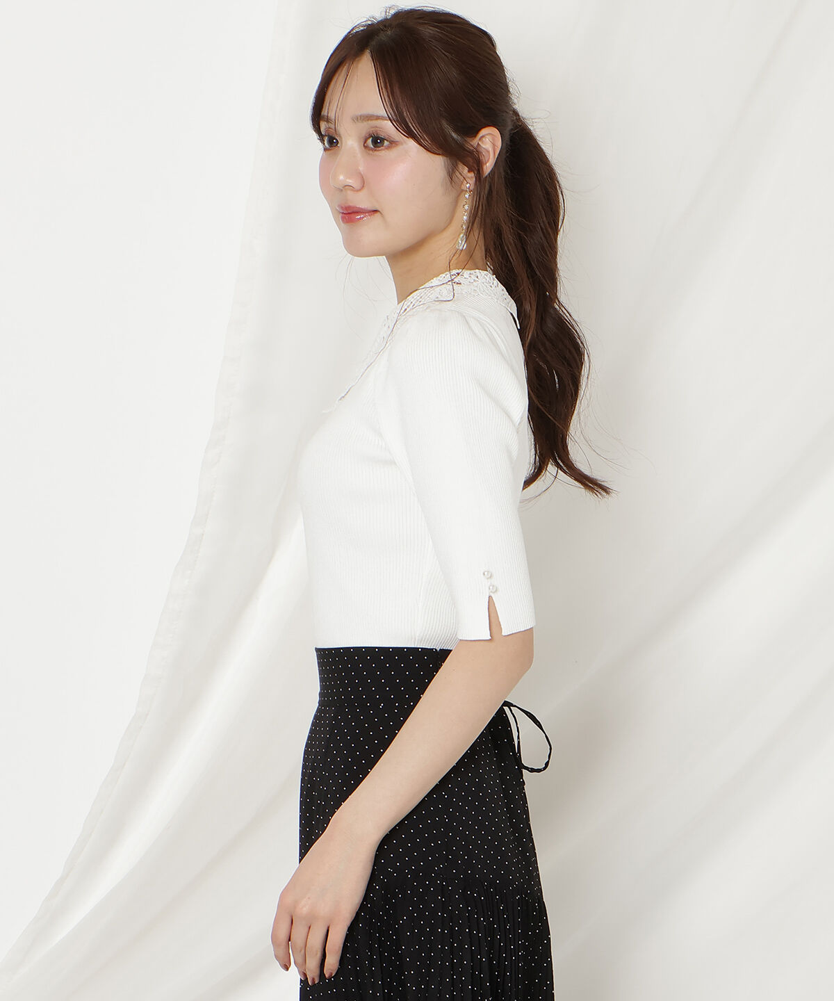 WILLSELECTION「リボンレースカラーリブニット」|ニット・セーター|