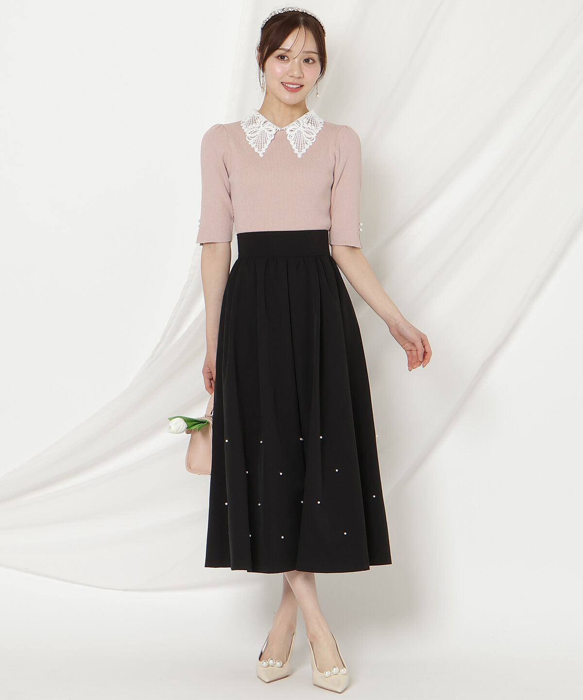 WILLSELECTION「リボンレースカラーリブニット」|ニット・セーター|