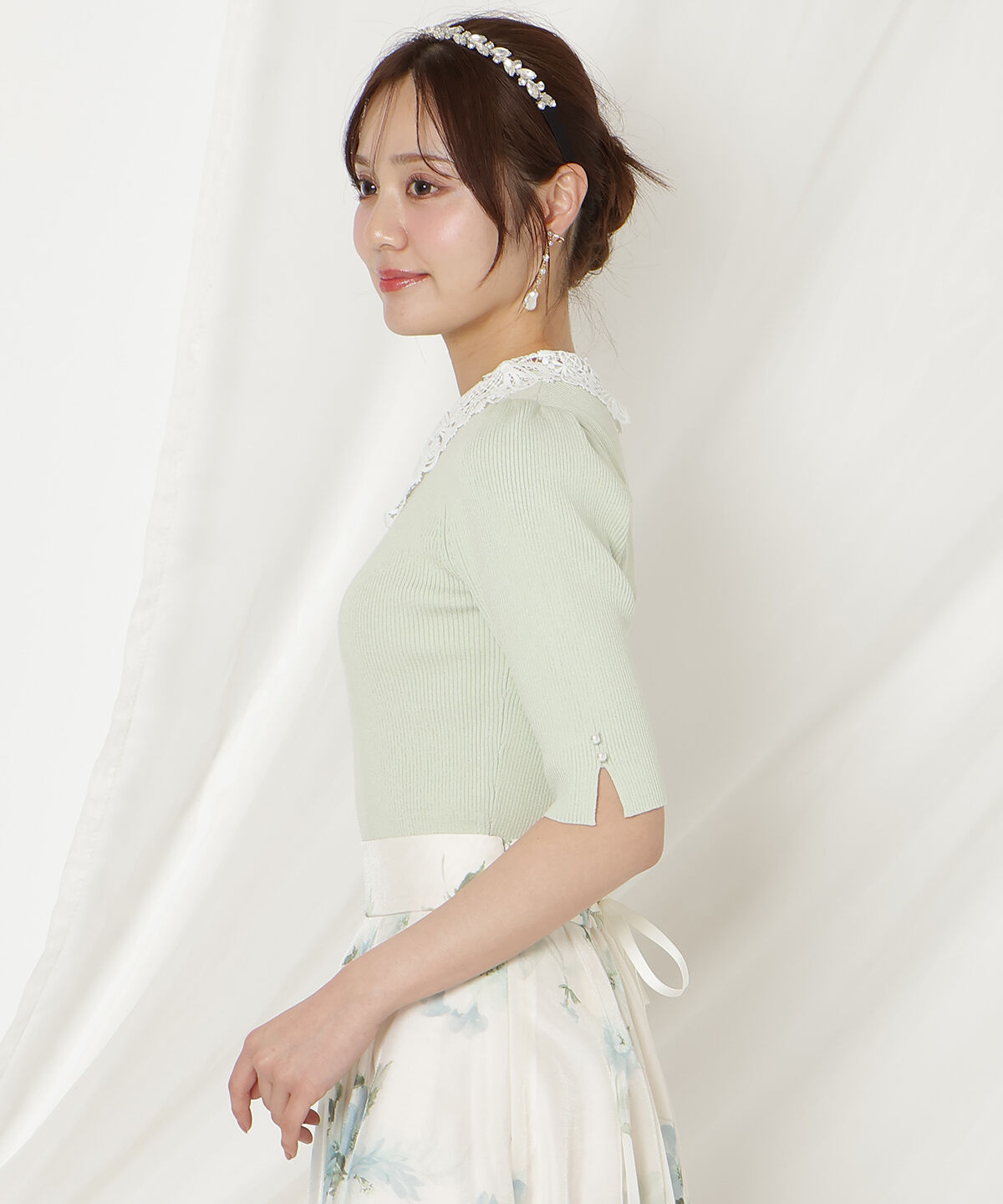 WILLSELECTION「リボンレースカラーリブニット」|ニット・セーター|