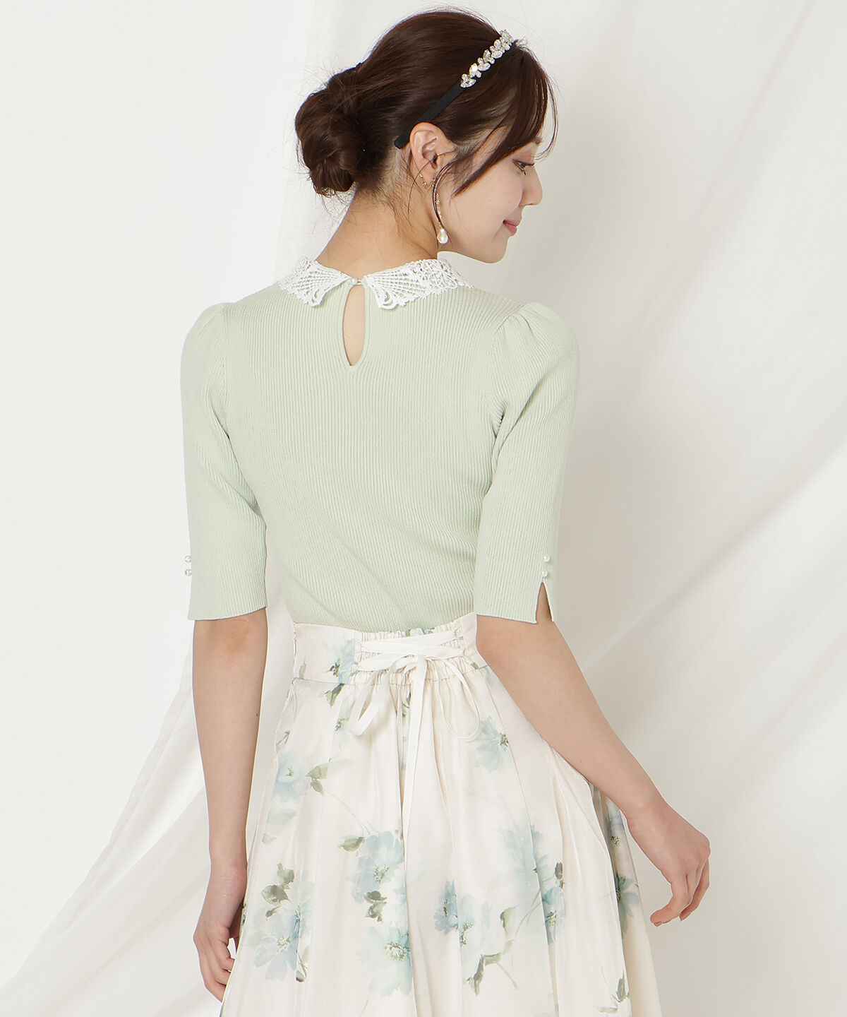 WILLSELECTION「リボンレースカラーリブニット」|ニット・セーター|