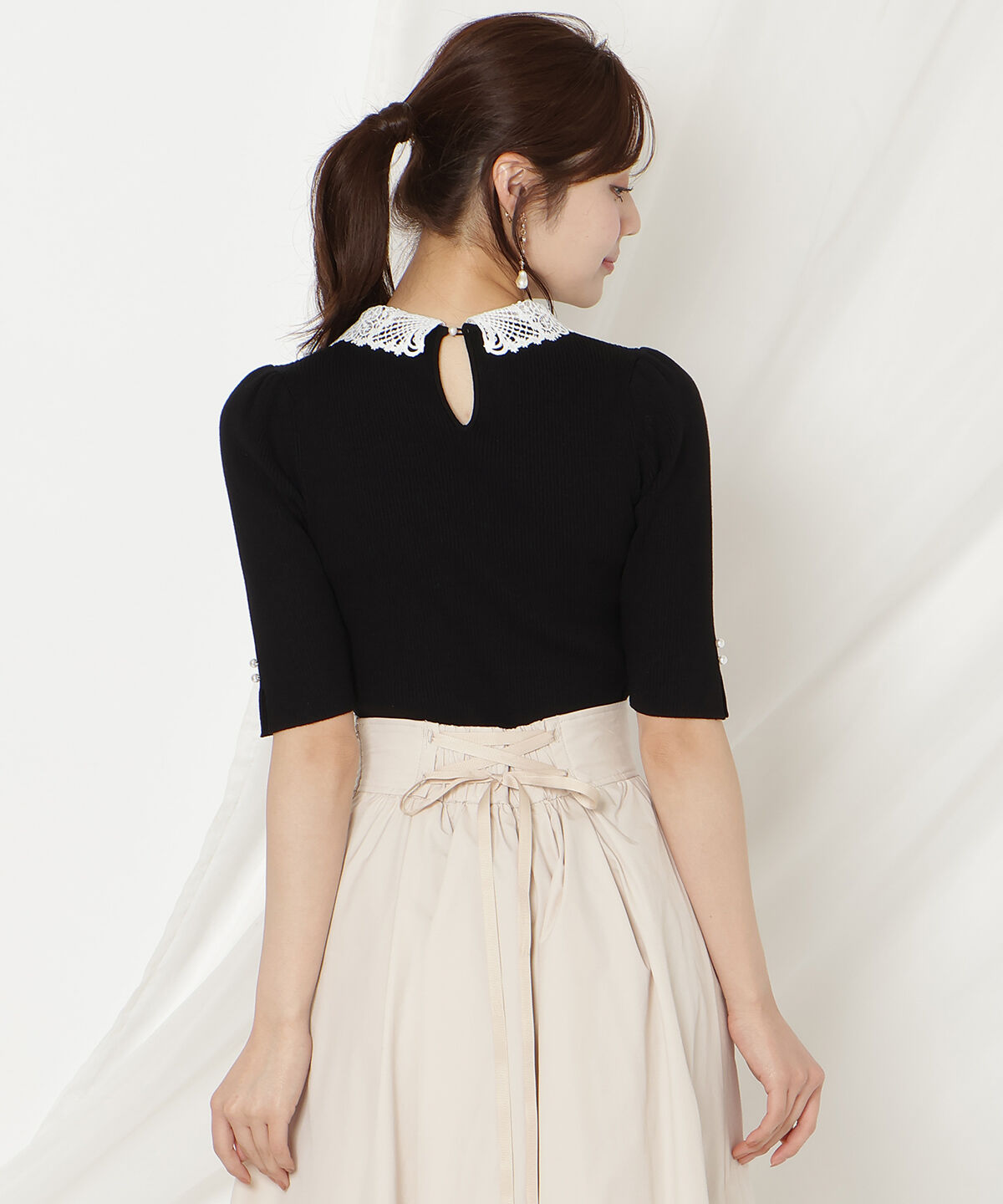 WILLSELECTION「リボンレースカラーリブニット」|ニット・セーター|