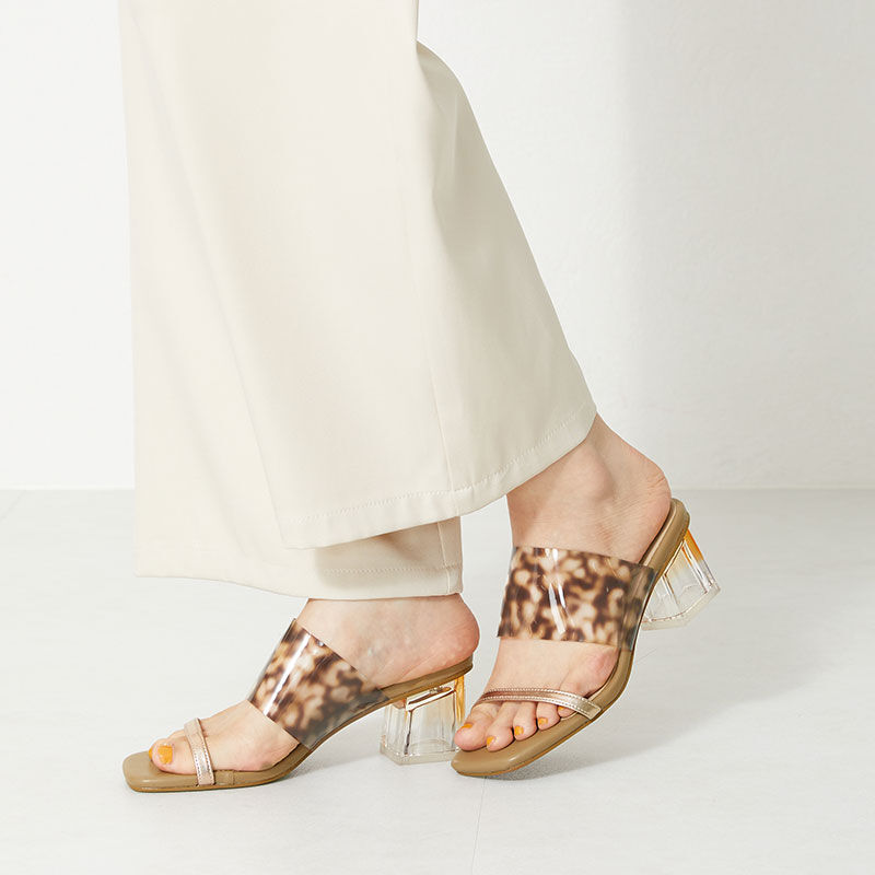 ORiental TRaffic「【アウトレット価格】異素材クリアヒールミュールサンダル/31236」|サンダル|BROWN