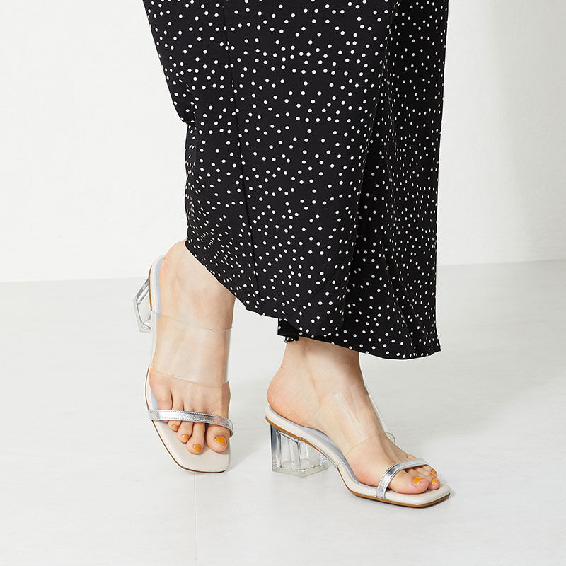 ORiental TRaffic「【アウトレット価格】異素材クリアヒールミュールサンダル/31236」|サンダル|SILVER