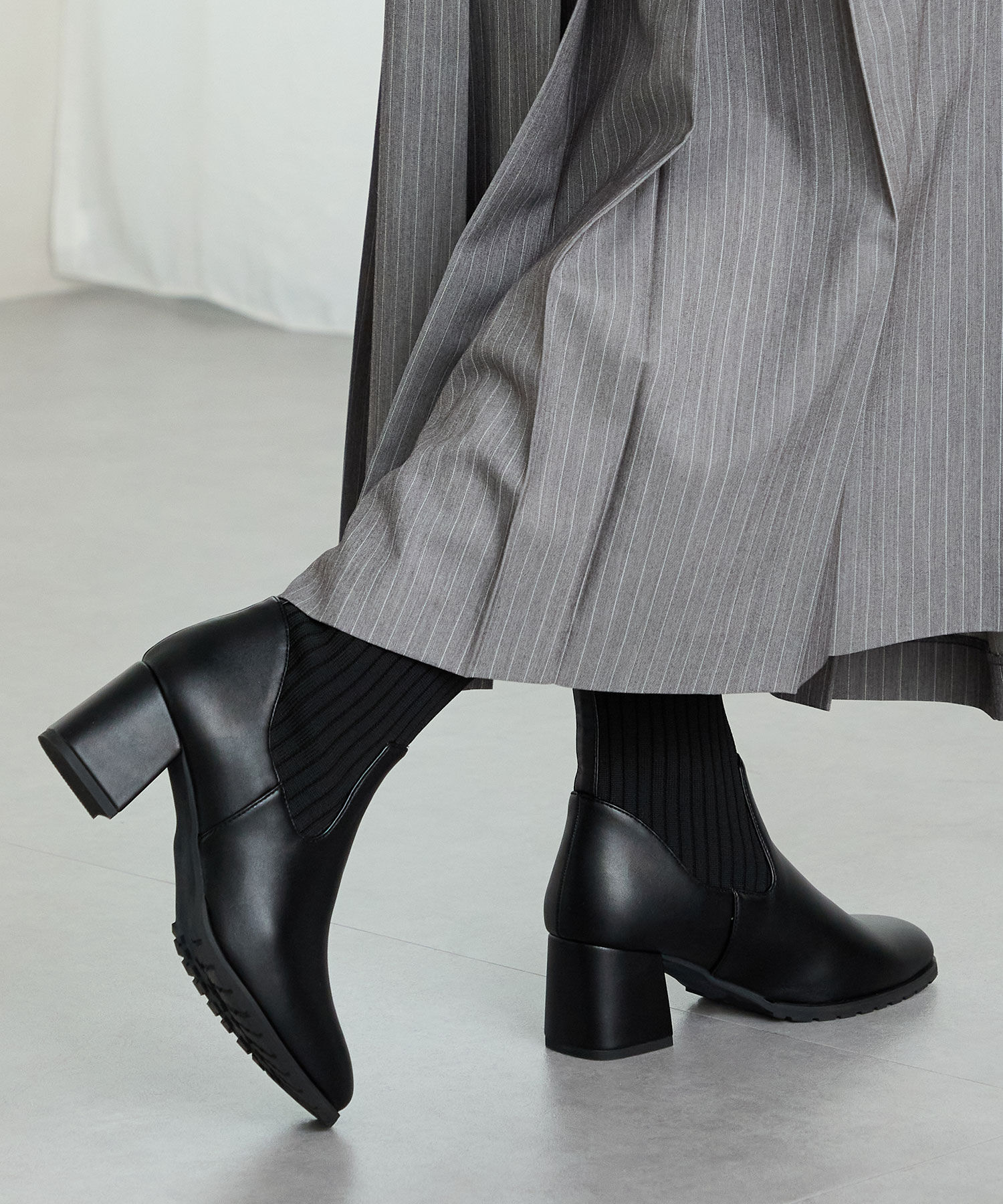 ORiental TRaffic「【 美脚 】スクエアトゥ ニット ヒール ブーツ /31403  足首柔らか ヒール6cm」|ショートブーツ|