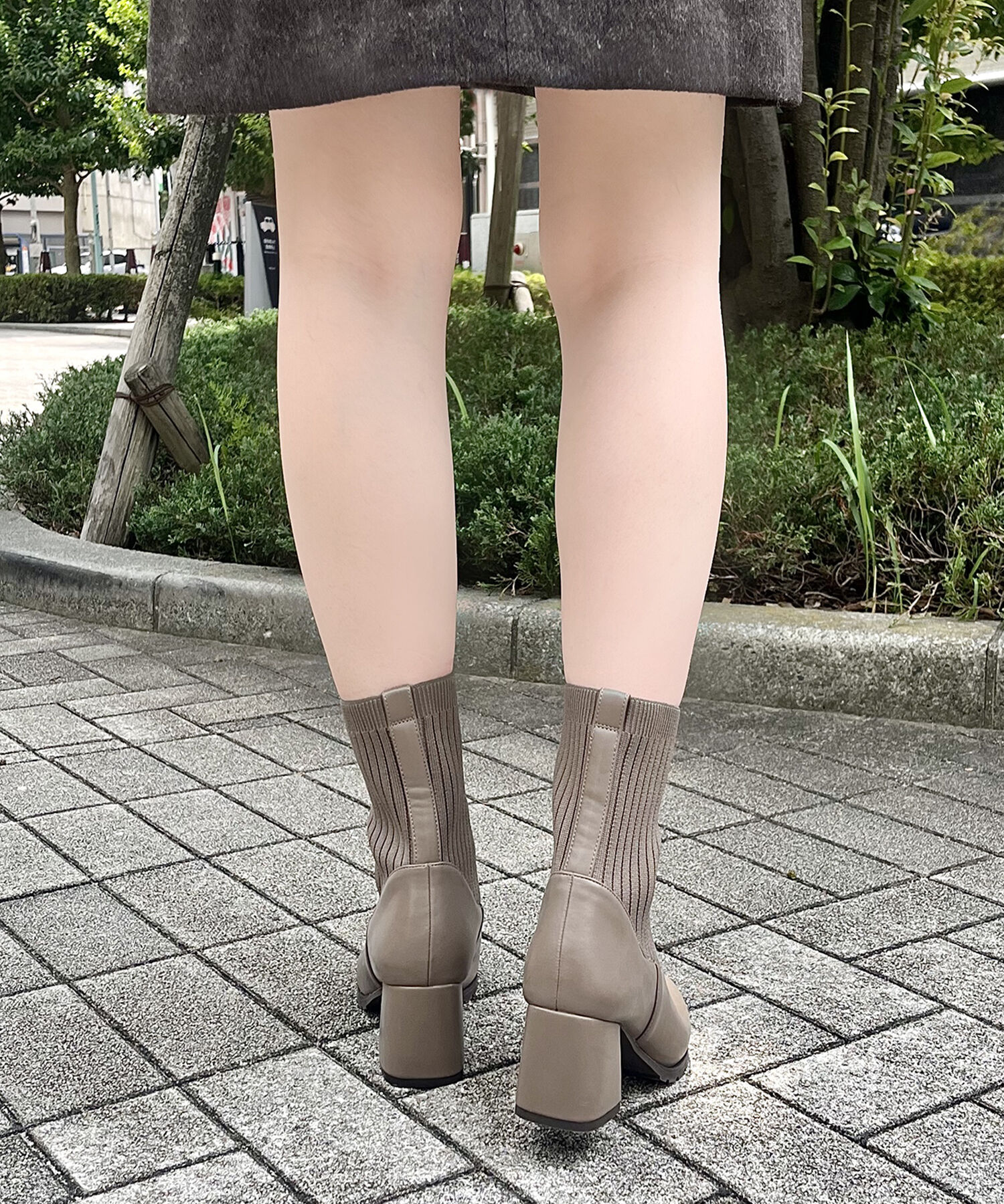 ORiental TRaffic「【 美脚 】スクエアトゥ ニット ヒール ブーツ /31403  足首柔らか ヒール6cm」|ショートブーツ|