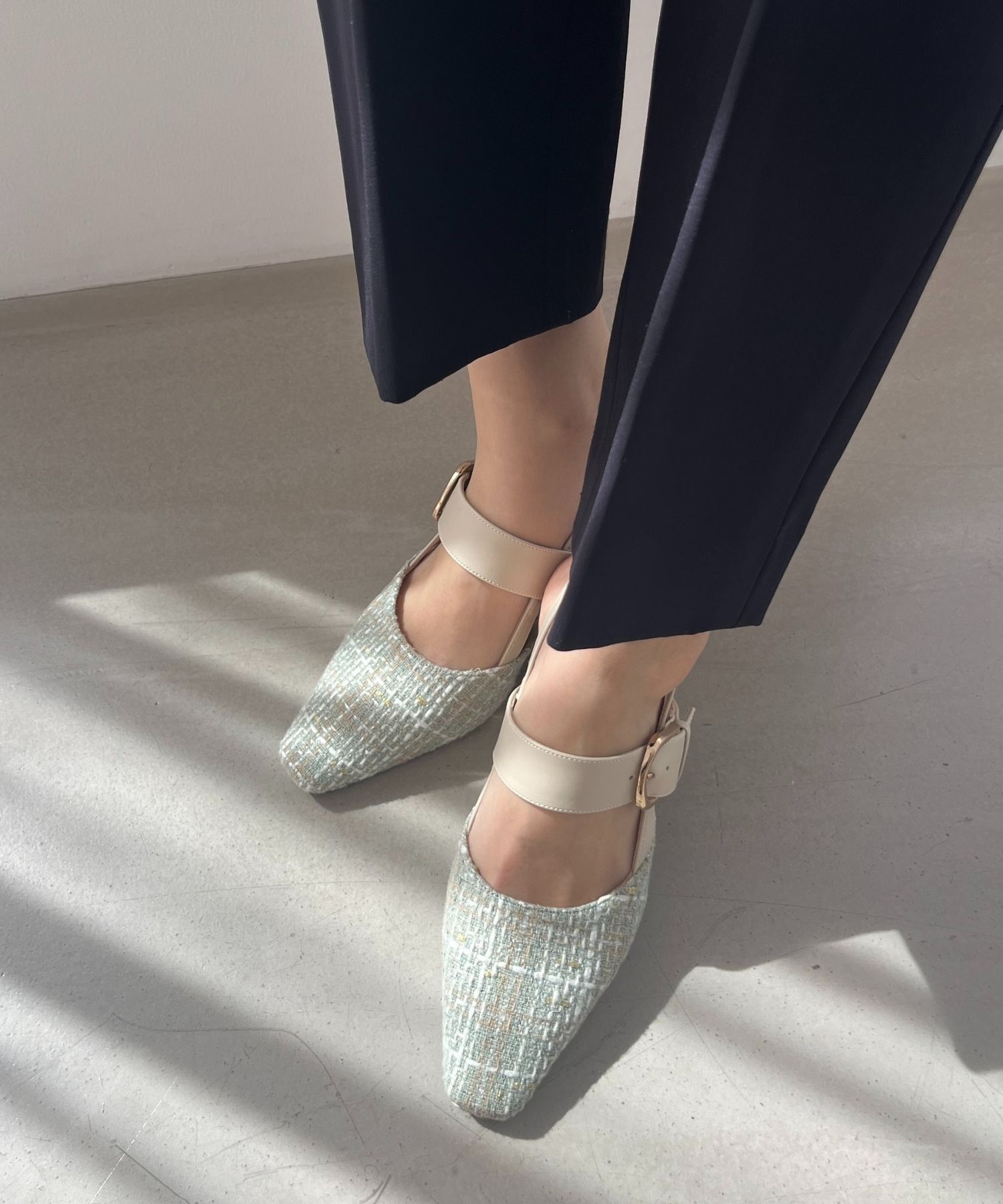 ORiental TRaffic「【トレンド】変形ヒールバックストラップパンプス/41101 パンプス 人気 売れてる スクエアトゥ」|サンダル|GREEN