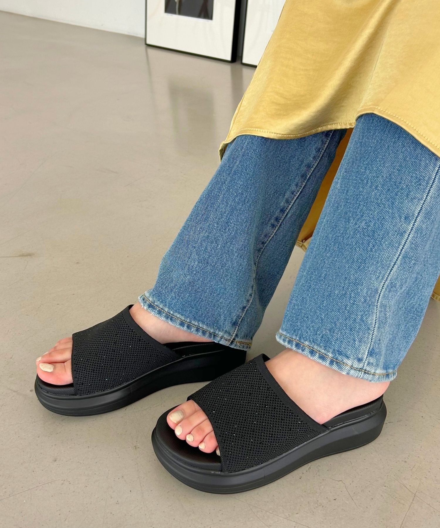 WA Oriental TRaffic「【トレンド】ラインストーンニットミュールサンダル/42204 人気 売れてる」|サンダル|