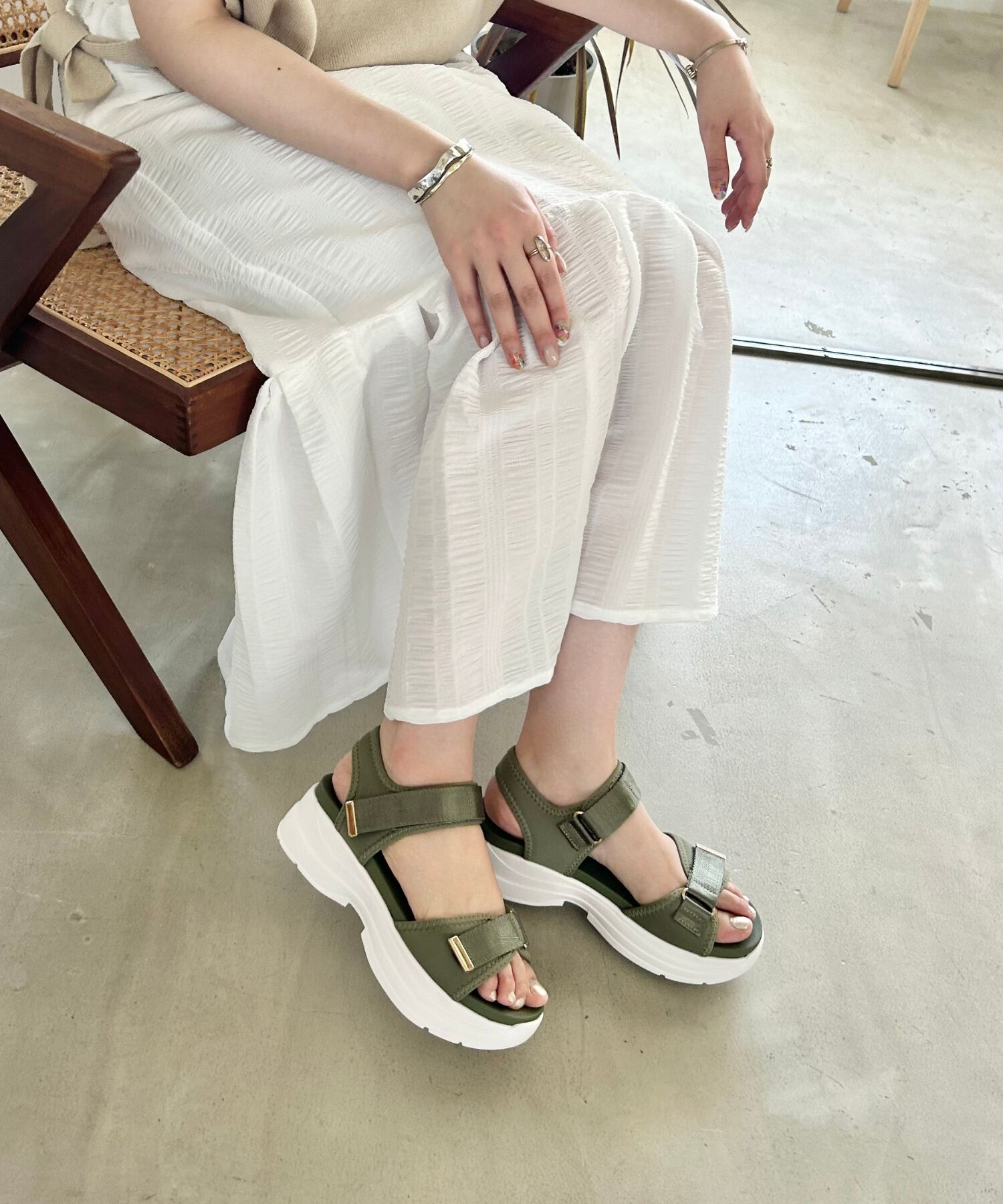 WA Oriental TRaffic「【追加】ダブルベルトスポーツサンダル/42207 スポサン 柔らかい 人気 軽い トレンド 厚底 再入荷」|サンダル|KHAKI