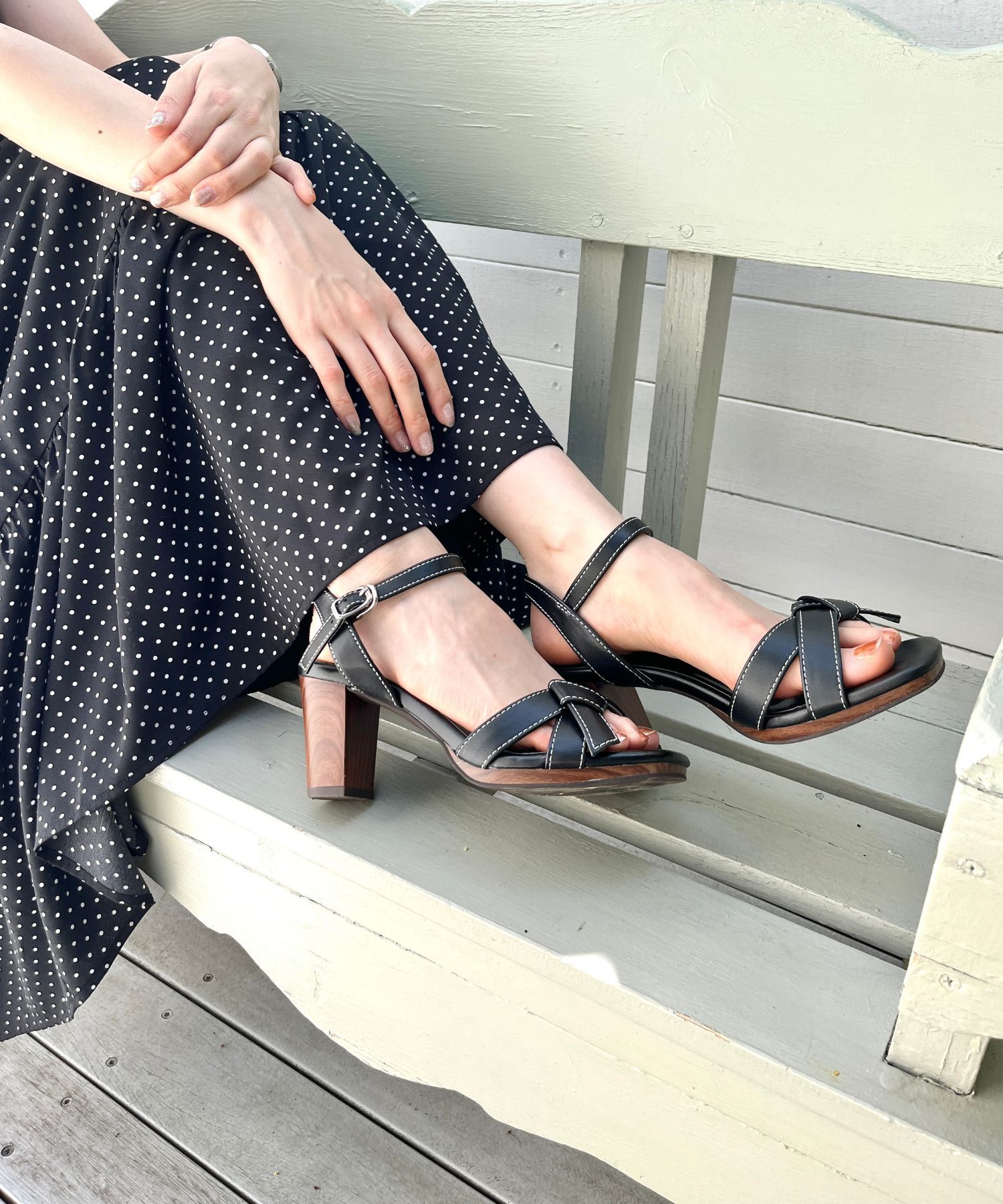 ORiental TRaffic「【アウトレット価格】ウッドヒールリボンサンダル/41221 サンダル トレンド　人気」|サンダル|