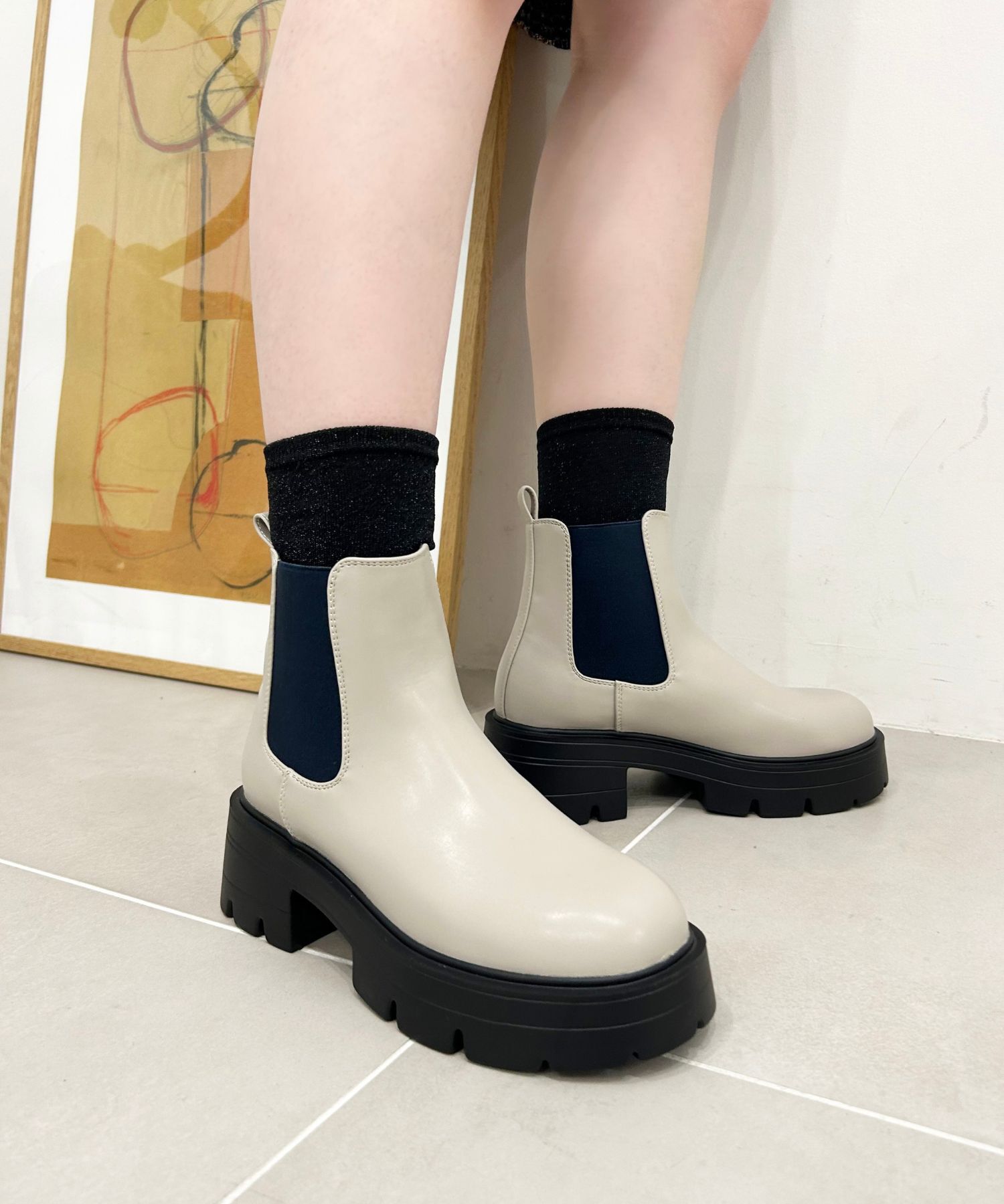 ORiental TRaffic「2024秋冬新作厚底ヒールサイドゴアブーツ/41410」|ショートブーツ|GREY