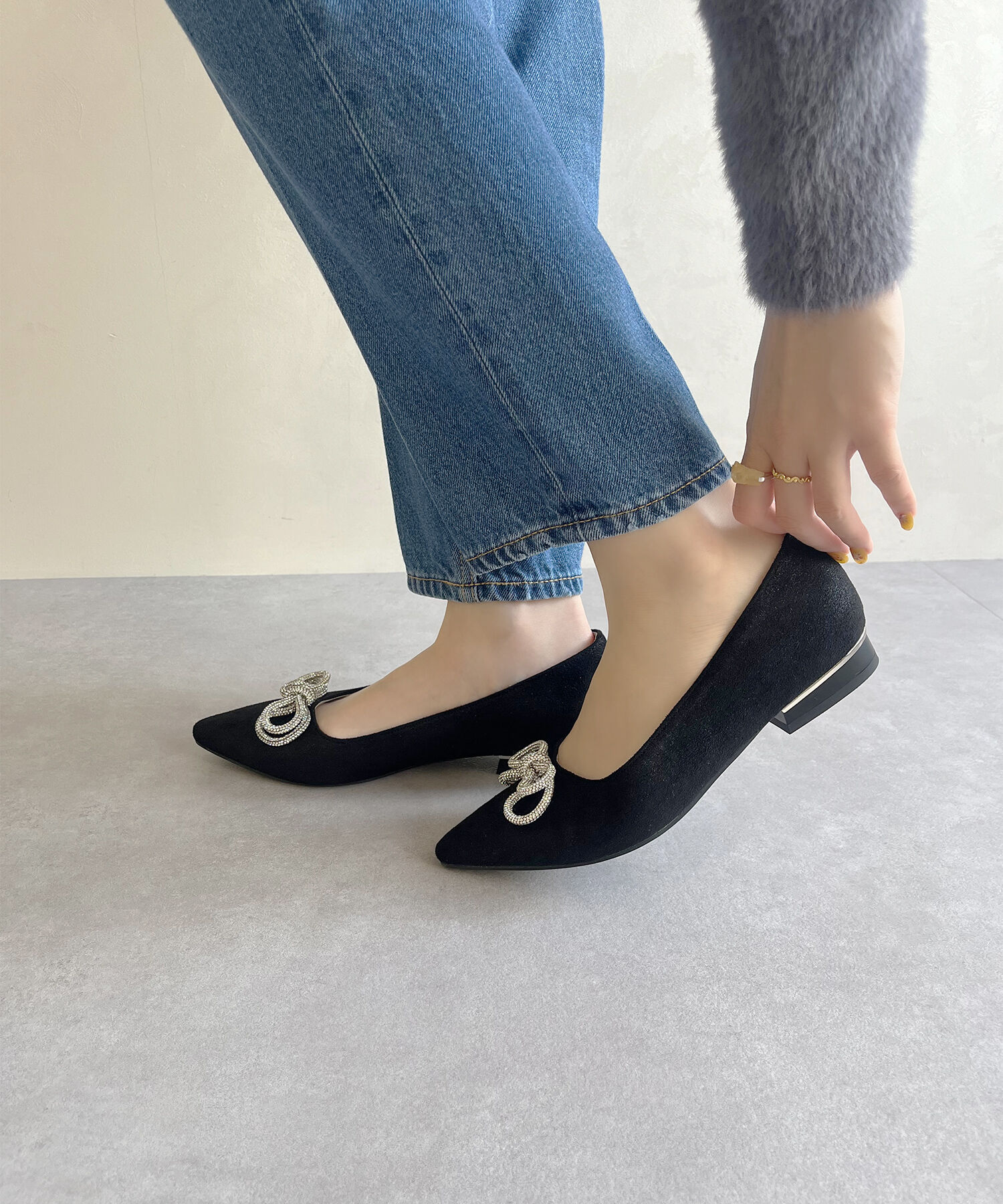 ORiental TRaffic「【トレンド】ビジューリボンフラットパンプス/41310 人気 トレンド パンプス 売れてる 上品」|パンプス|