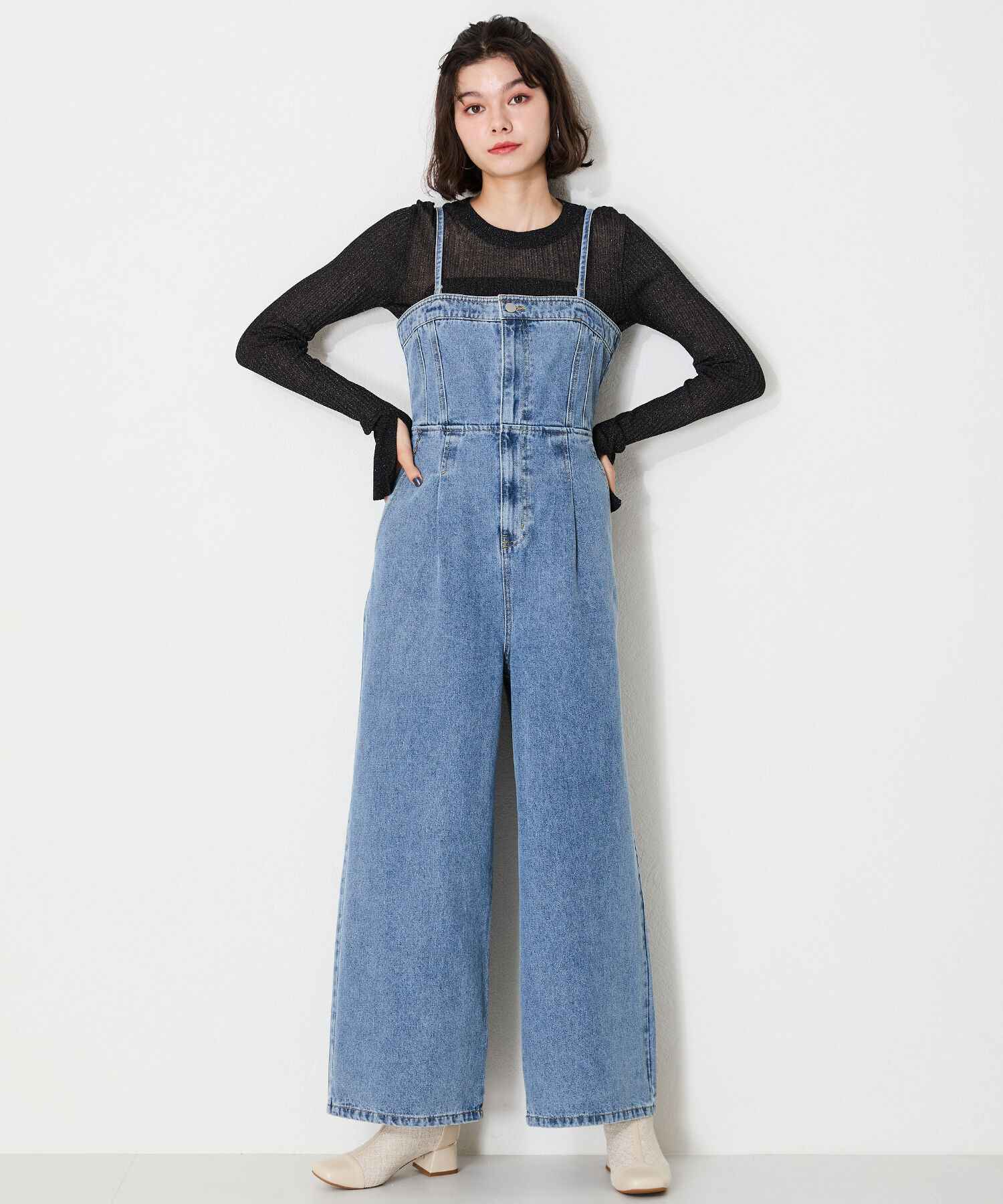 ORiental TRaffic「ツイード 切替 スクエアトゥ ブーツ /41404 ヒール5ｃｍ」|ショートブーツ|