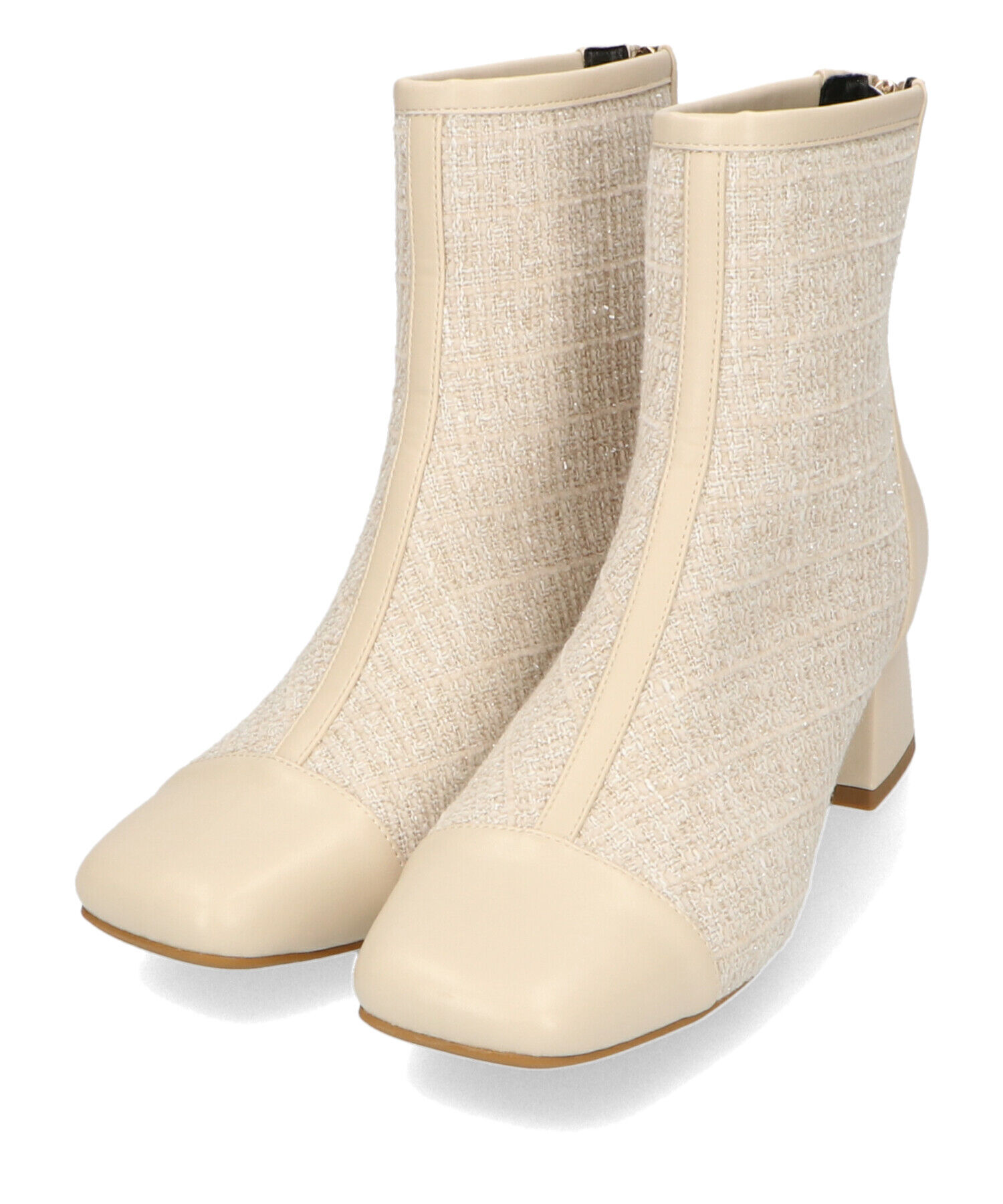 ORiental TRaffic「ツイード 切替 スクエアトゥ ブーツ /41404 ヒール5ｃｍ」|ショートブーツ|