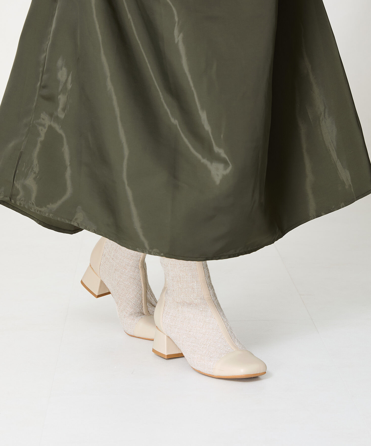 ORiental TRaffic「ツイード 切替 スクエアトゥ ブーツ /41404 ヒール5ｃｍ」|ショートブーツ|