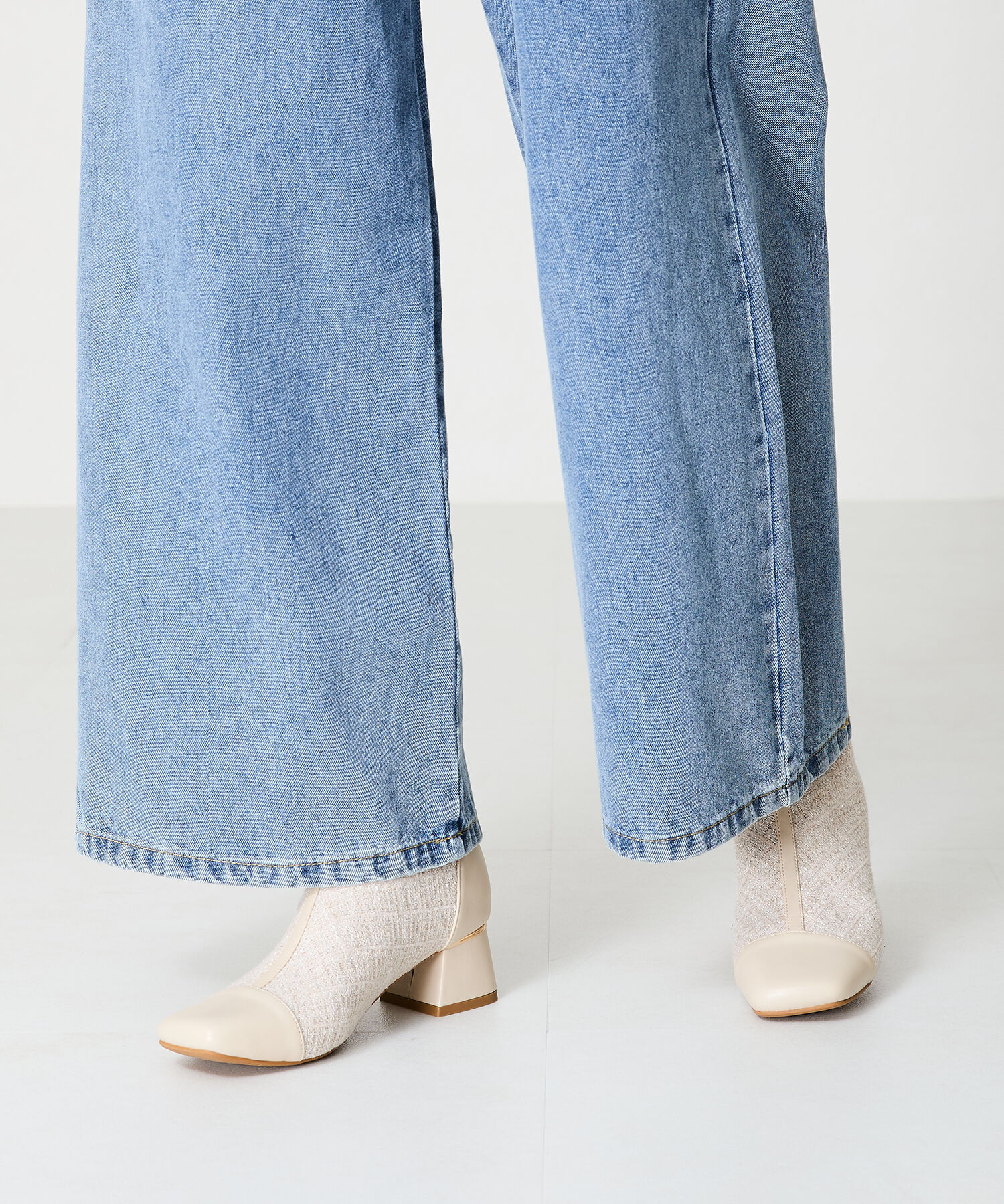 ORiental TRaffic「ツイード 切替 スクエアトゥ ブーツ /41404 ヒール5ｃｍ」|ショートブーツ|