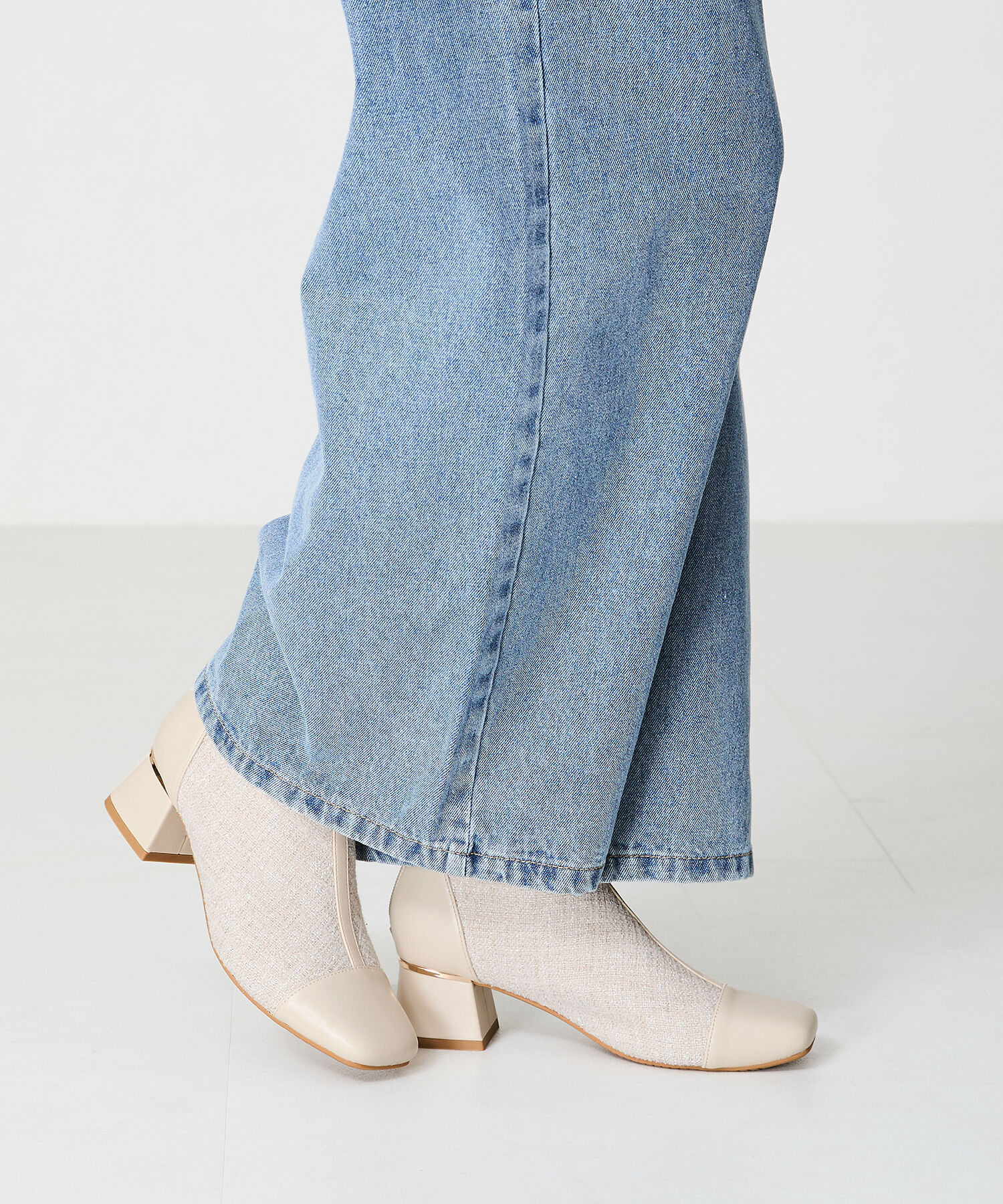 ORiental TRaffic「ツイード 切替 スクエアトゥ ブーツ /41404 ヒール5ｃｍ」|ショートブーツ|