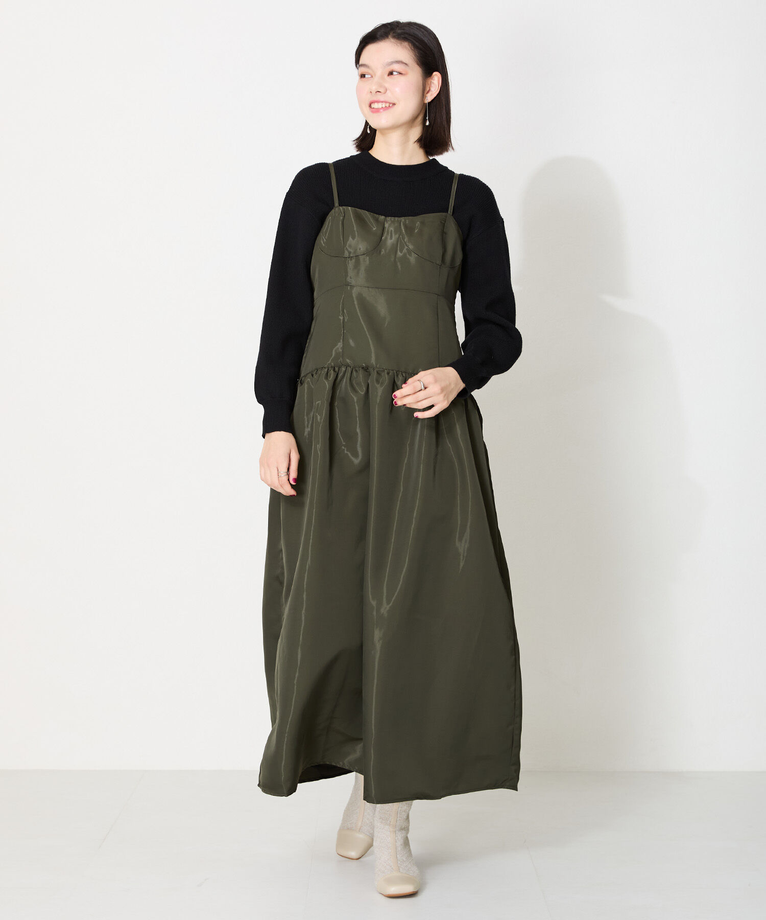 ORiental TRaffic「ツイード 切替 スクエアトゥ ブーツ /41404 ヒール5ｃｍ」|ショートブーツ|